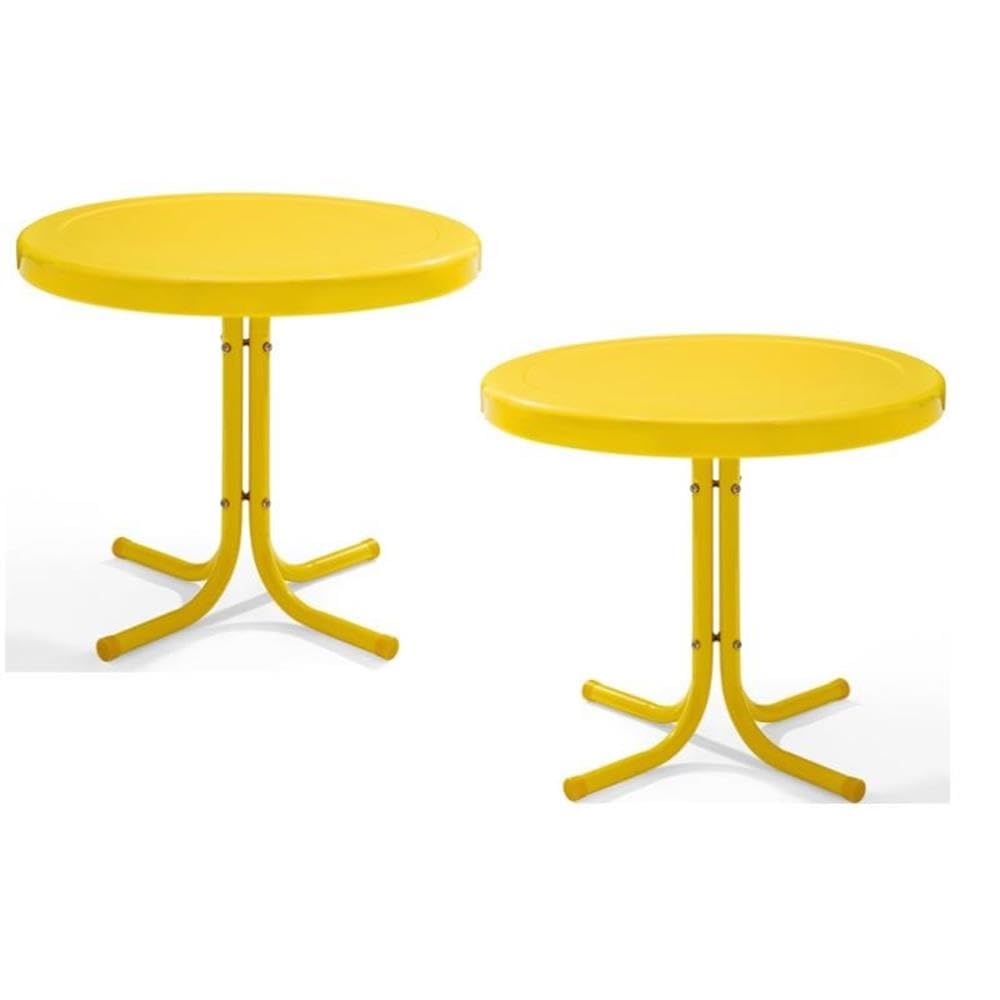 Home Square 2-Piece Yellow Metal Patio End Table Set - Outdoor Bistro Side Tables for Garden, Poolside & Patio Furniture