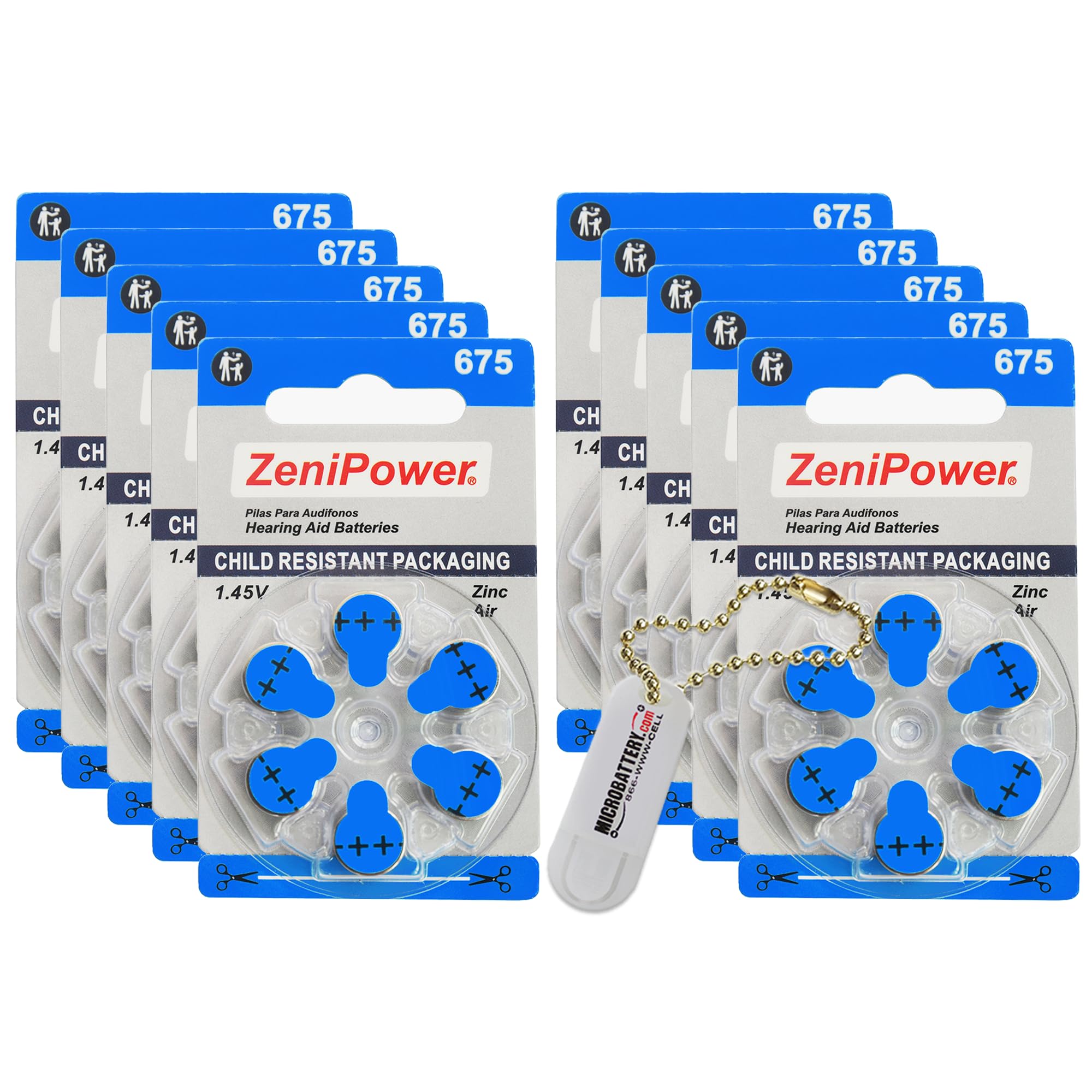 675 Zinc Air Hearing Aid Batteries 1.45V (60 Pack) with Convenient Battery Holder - Long-Lasting Power for Hearing Aids, Perfect for Travel & Daily Use