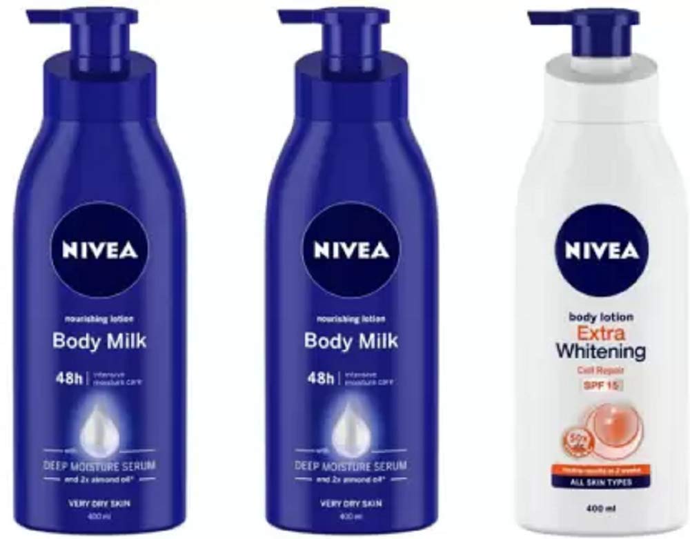 Nivea Extra Whitening & Moisturizing Body Lotion 400ml (3-Pack) - 1200ml Total | Brightening & Hydrating Skin Care for Dry Skin | Perfect for Daily Use & Nighttime Routine