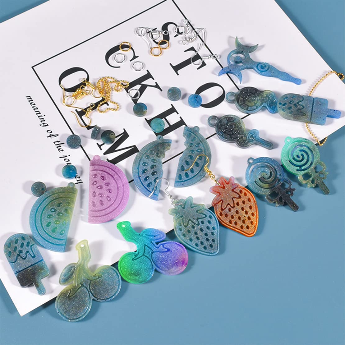 Premium Silicone Resin Jewelry Molds for DIY Earrings, Pendants & Keychains - 20pcs Earring Hooks Included - Crystal Epoxy Casting Molds for Handmade Necklace Charms & DIY Craft Projects - Perfect for Jewelry Making, Gift Crafting & Home Decor