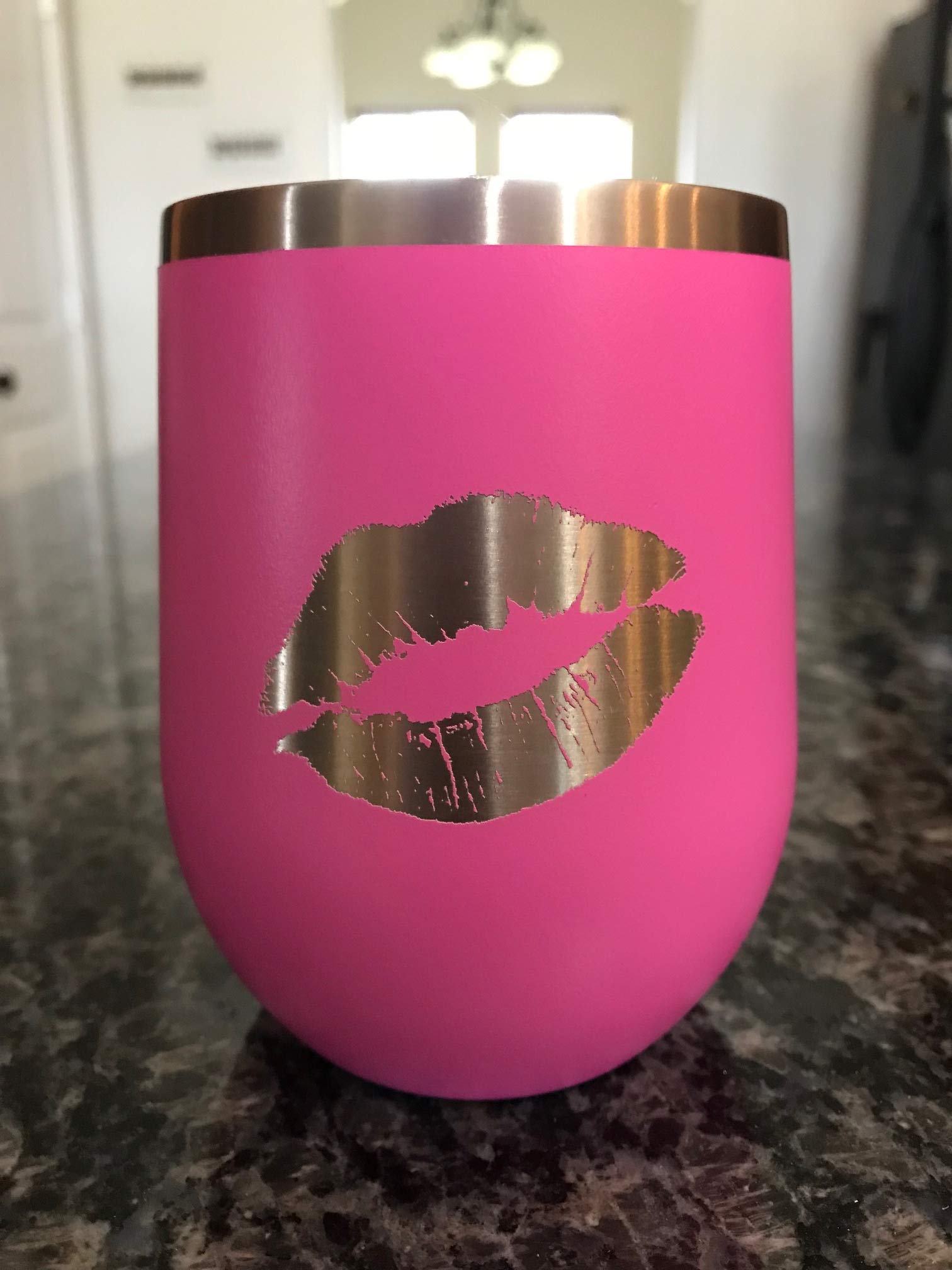 Personalized 12 oz Stainless Steel Stemless Wine Glass Tumbler - Double Wall Vacuum Insulated, Engraved Pink Design - Perfect for Gifts, Parties, and Outdoor Wine Tasting