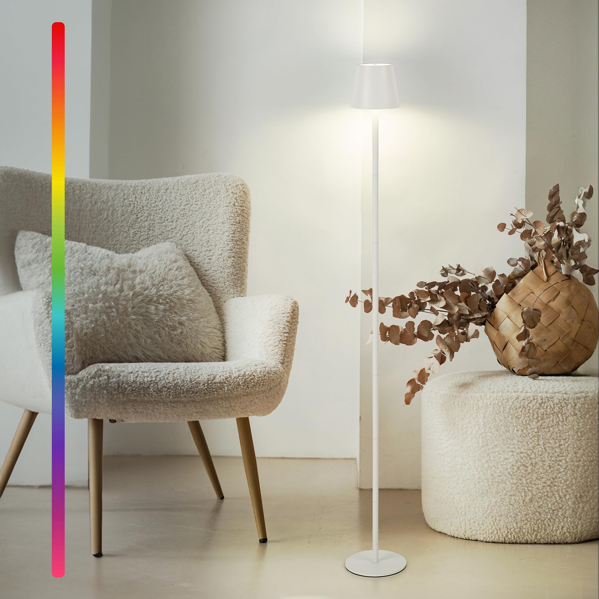 RGB Touch Control Cordless Floor Lamp - 8 Color Modes, Adjustable Height, IP54 Waterproof for Indoor & Outdoor Use - Perfect for Living Room, Bedroom, Patio, and Bedside Night Light (White)