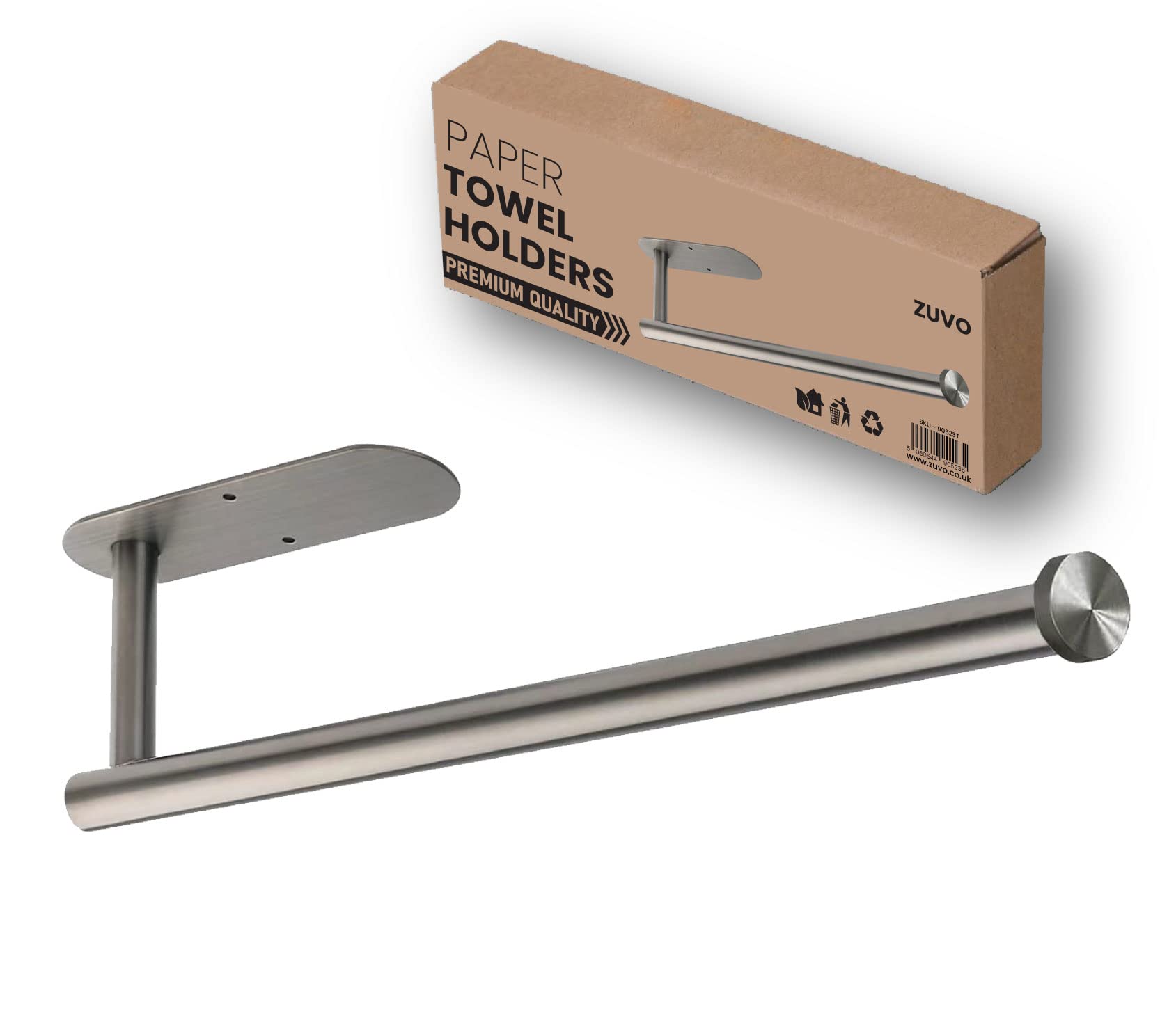 Zuvo Under Cabinet Kitchen Roll Holder – 30cm Stainless Steel Paper Towel Dispenser, Self-Adhesive or Screw Mount, Rustproof & Durable (Silver) – Perfect for Small Kitchens, RVs & Apartments