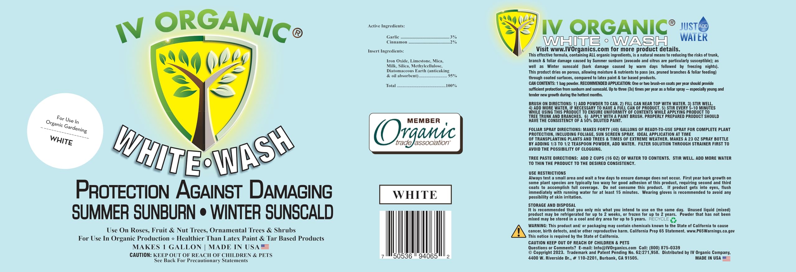 IV Organic White Wash Plant Guard - 1 Gallon (White) | Natural Sun Protection for Trees & Plants | Perfect for Orchards, Gardens & Landscaping