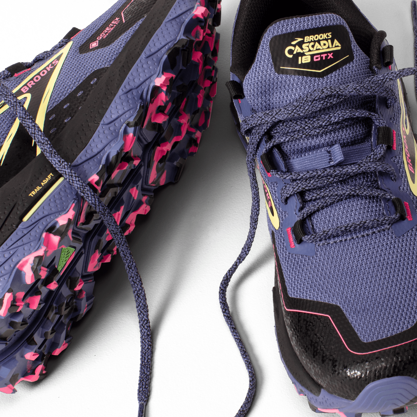 Brooks Cascadia 18 GTX Trail Running Shoes for Women - Waterproof Hiking Shoes with Gore-Tex, Grey Blue/Black/Pink (B Width) - Perfect for Outdoor Adventures & Trail Running