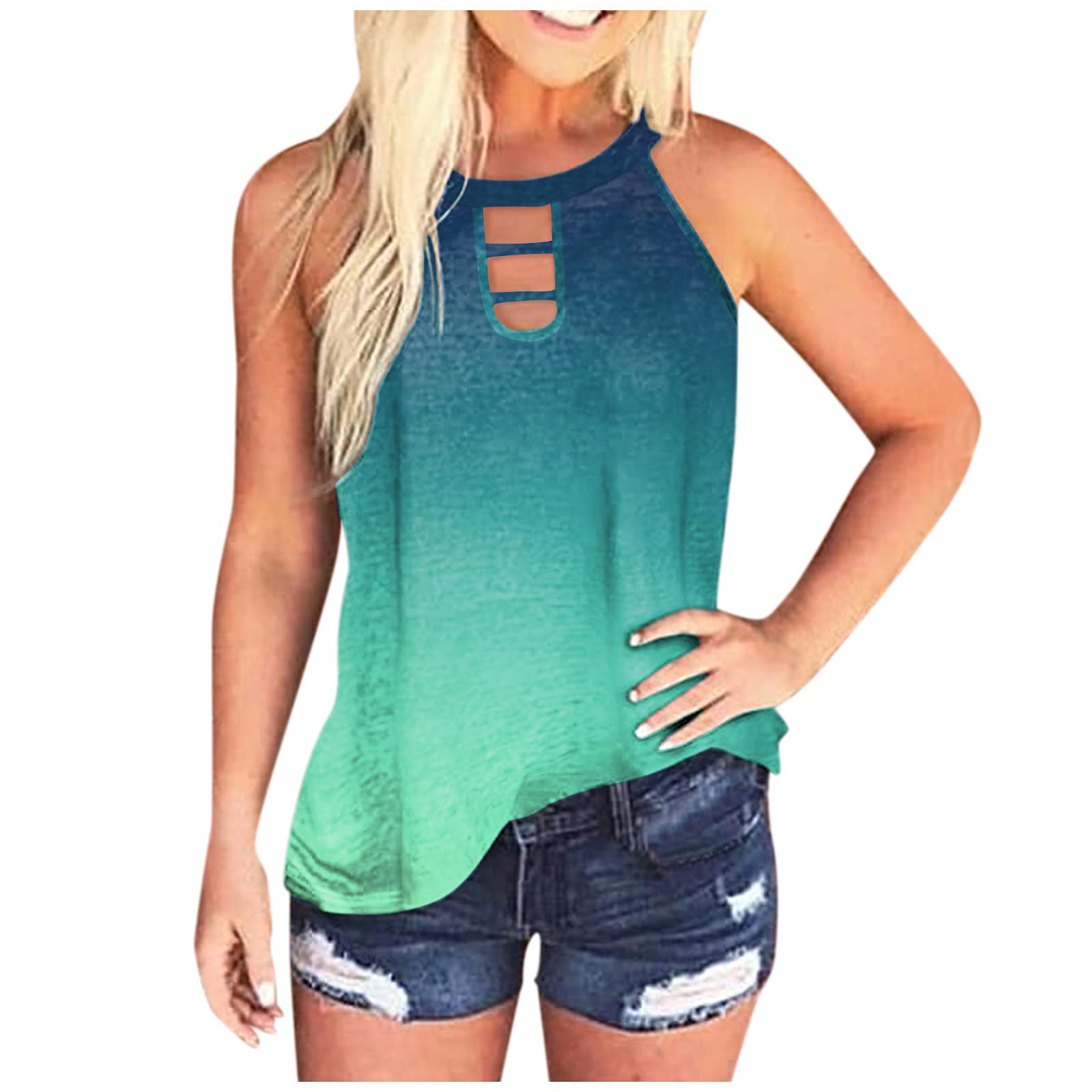 Women's V-Neck Knit Tank Tops - Casual Color Block Loose Sleeveless Blouse Shirts for Summer, Beach, and Everyday Wear