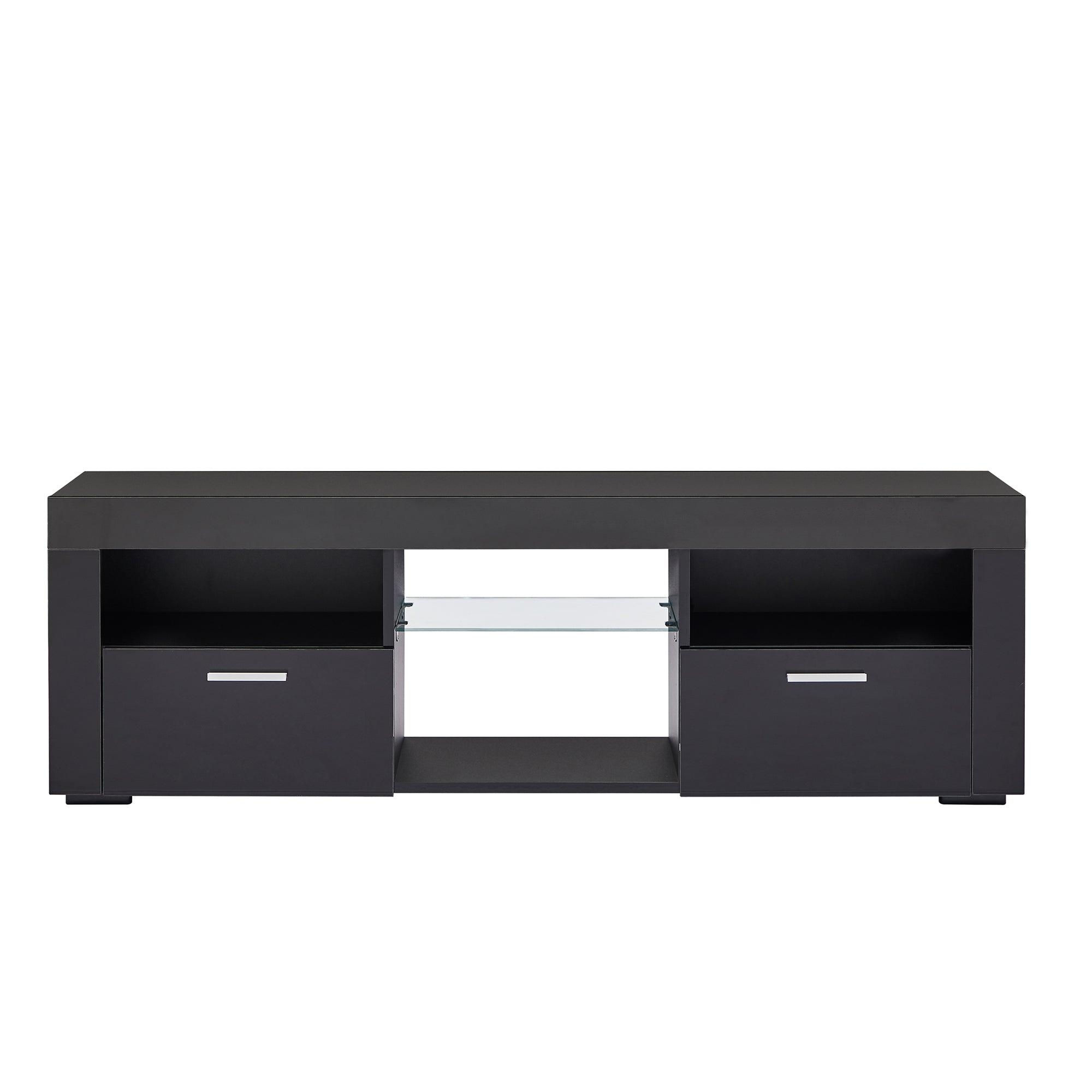 Modern Black TV Stand with LED Lights - High Glossy TV Cabinet for Living Room, Bedroom & Lounge - Easy Assembly - Perfect for Movie Nights & Entertainment Spaces