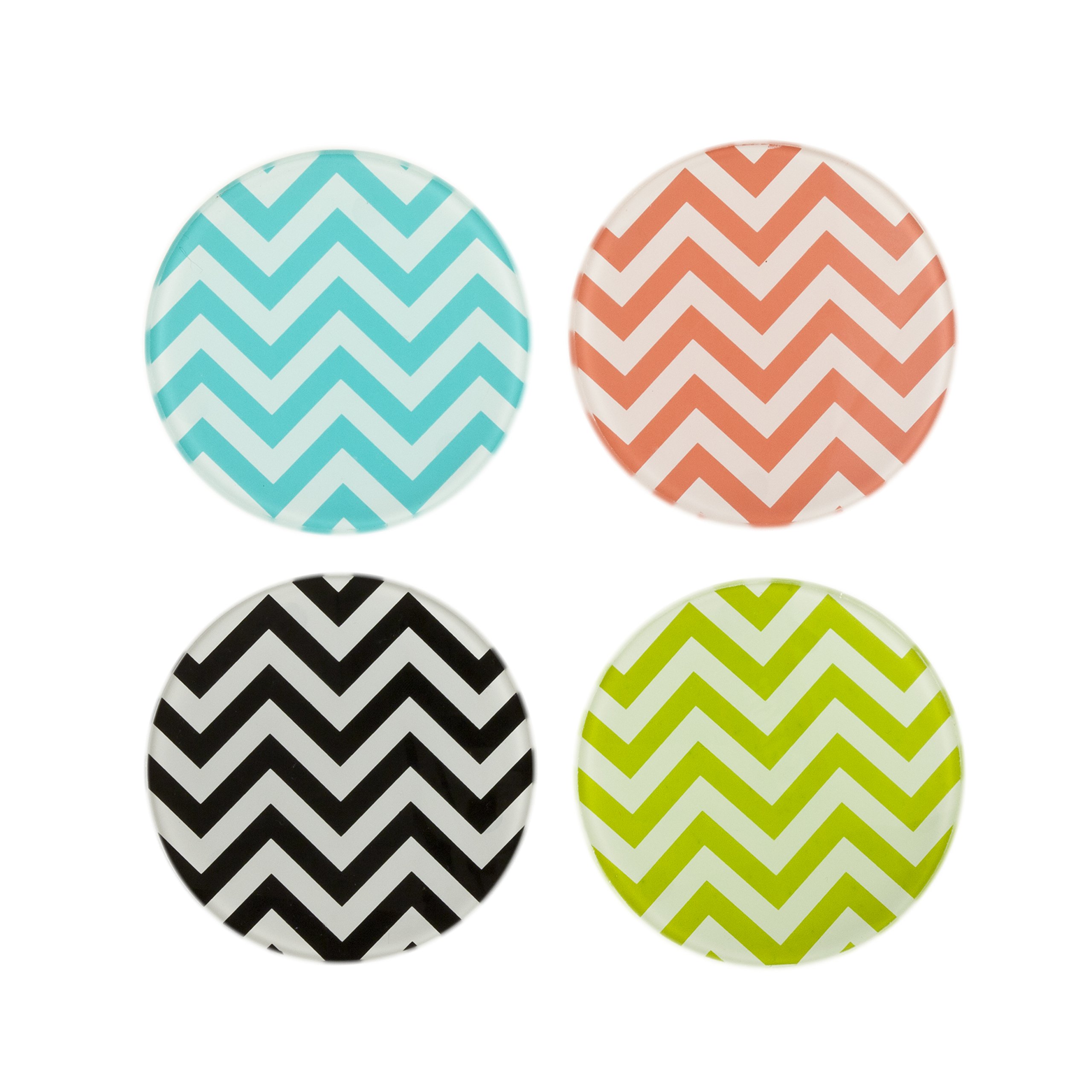 True Chevron Set of 4 Glass Coasters - Elegant Drink Protectors for Coffee Tables, Bars & Home Decor