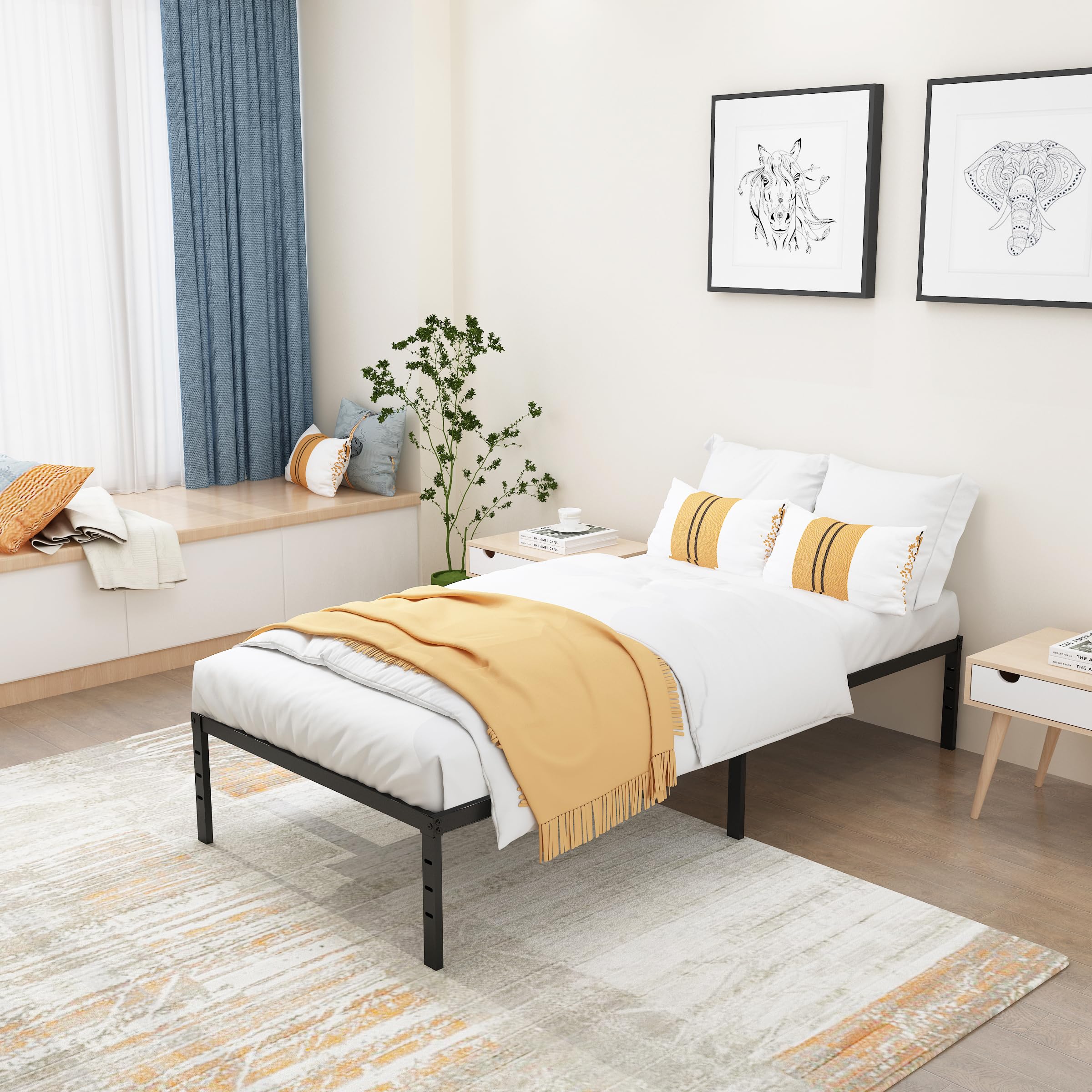 Heavy Duty Twin Size Metal Bed Frame - 14 Inch Platform with Slat Support, No Box Spring Needed, Underbed Storage, Easy Assembly, Black - Perfect for Kids Rooms, Guest Beds & Small Spaces