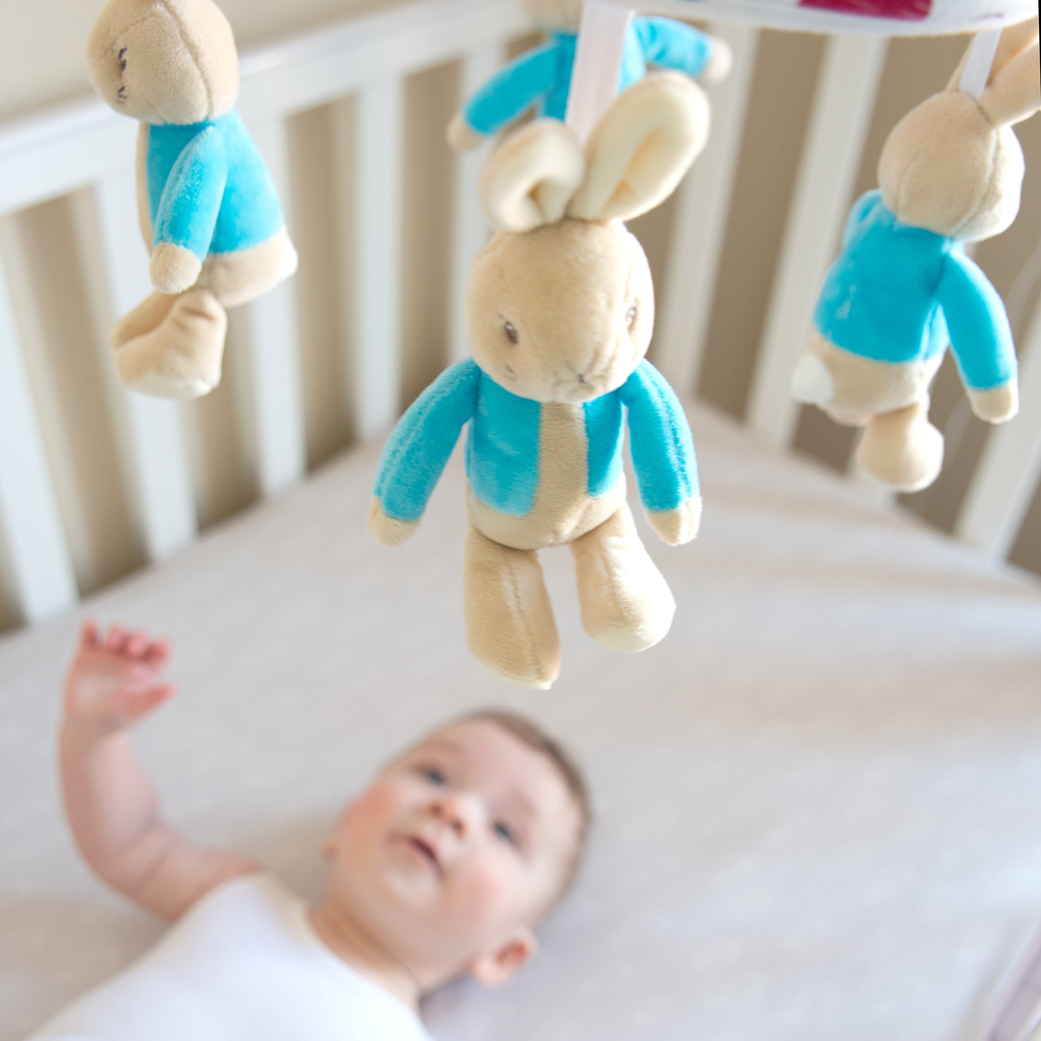 Peter Rabbit 'New Adventure' Musical Mobile - Blue Baby Crib Toy for Nursery Decor & Soothing Newborns to Sleep