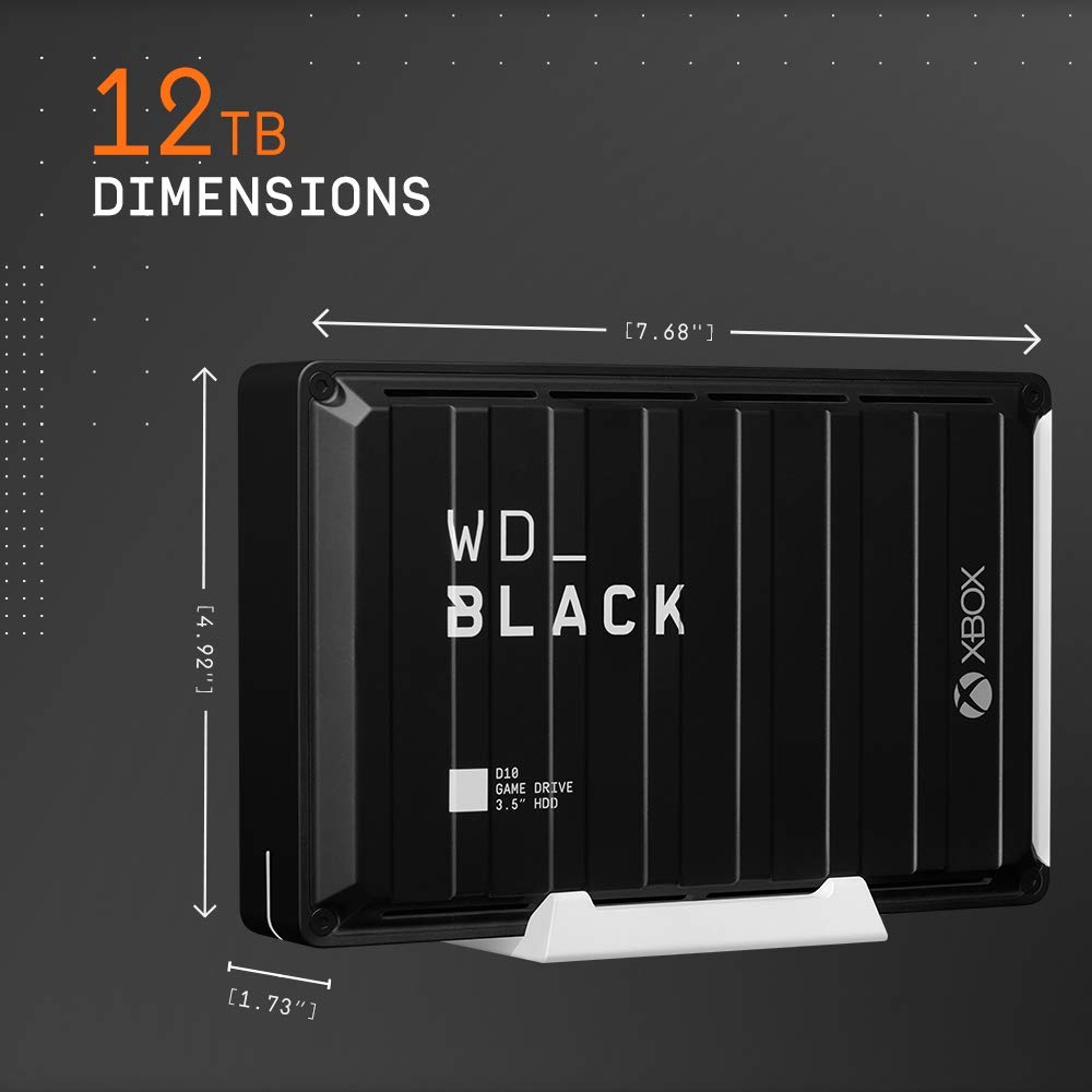 Western Digital BLACK 12TB D10 Game Drive for Xbox - High Performance 7200 RPM Desktop External Hard Drive HDD with 1-Month Xbox Game Pass (WDBA5E0120HBK-NESN) - Perfect for Gaming, Media Storage & Backup Solutions
