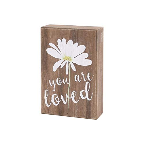 You Are Loved Daisy Wooden Box Sign - Farmhouse Wall Decor for Kitchen, Office, Bedroom, Bathroom & Coffee Bar - Rustic Home Accessories for Shelf Display & Gift Giving