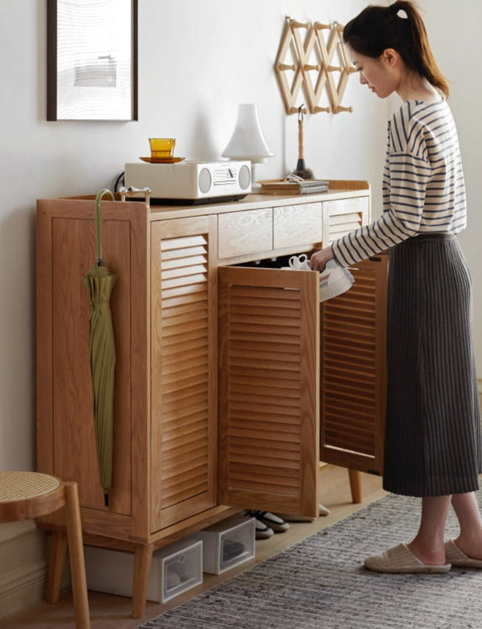 Solid Oak Wood Shoe Cabinet - Sturdy Entryway Storage Organizer for Shoes, Boots & Accessories | Perfect for Hallway, Closet & Mudroom Organization
