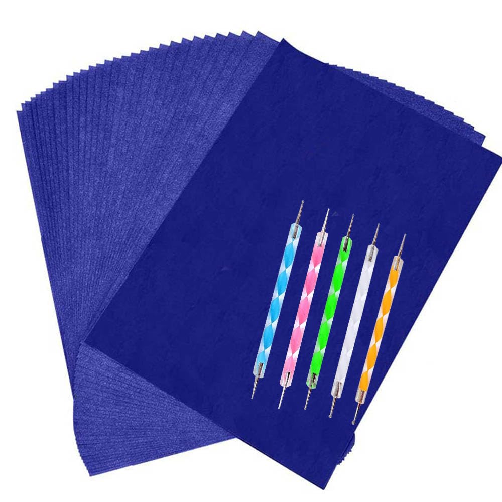 **Yesallwas 100 Sheets Blue Carbon Transfer Paper for Tracing - A4 Size (8.3 x 11.5 Inches) with Embossing Stylus Set - Ideal for Wood, Paper, Canvas & Art Projects - Perfect for DIY Crafts, Calligraphy & Design Transfer**