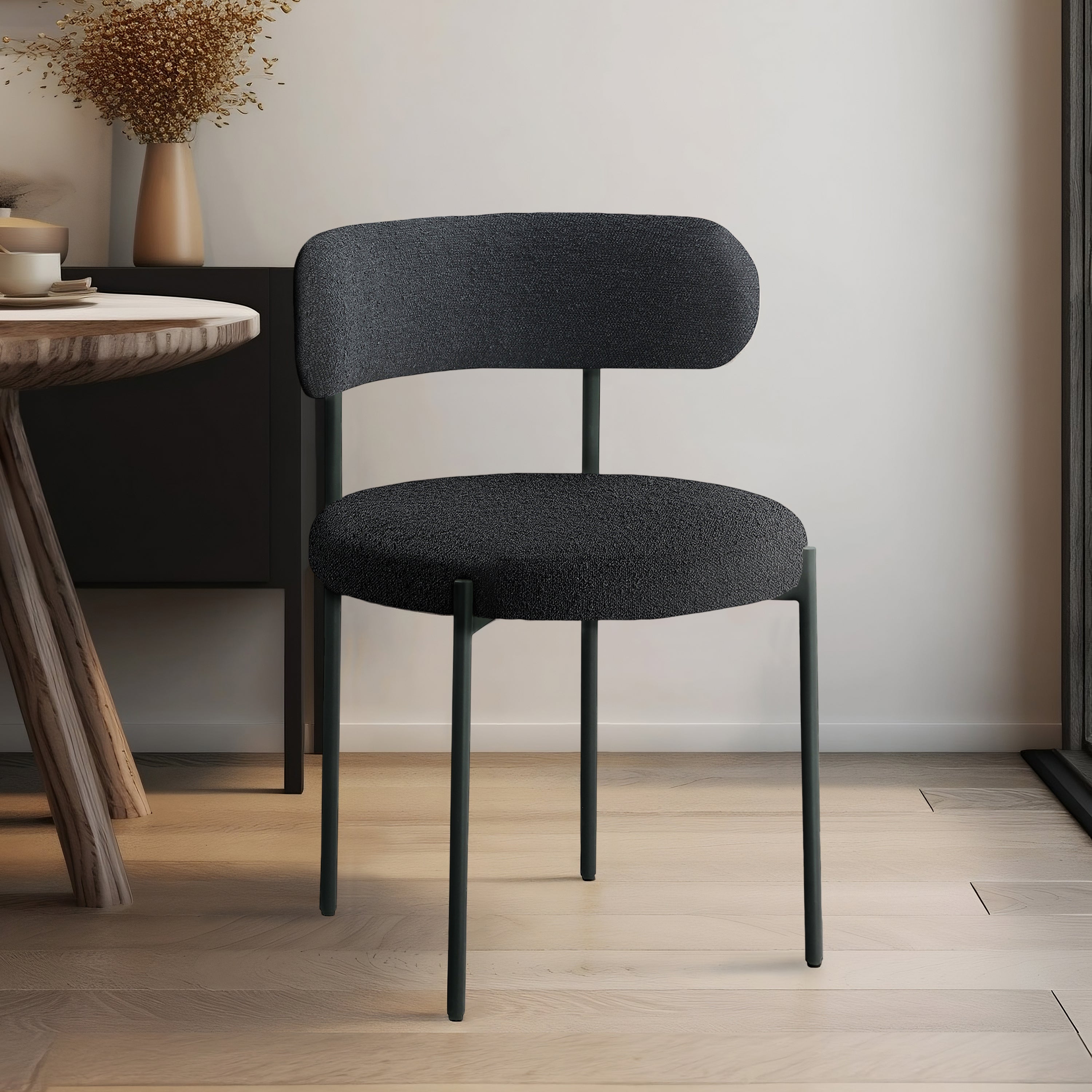 Luxury Boucle Fabric Dining Chair - Modern Upholstered Accent Chair for Dining Room, Living Room & Office - Soft & Comfortable Seat with Sturdy Metal Legs