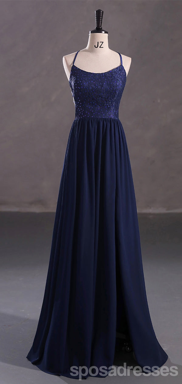 Elegant Navy Blue A-Line Spaghetti Strap Prom Dress for Women - Affordable Long Formal Gown for Homecoming, Ball & Evening Events - Style #13055