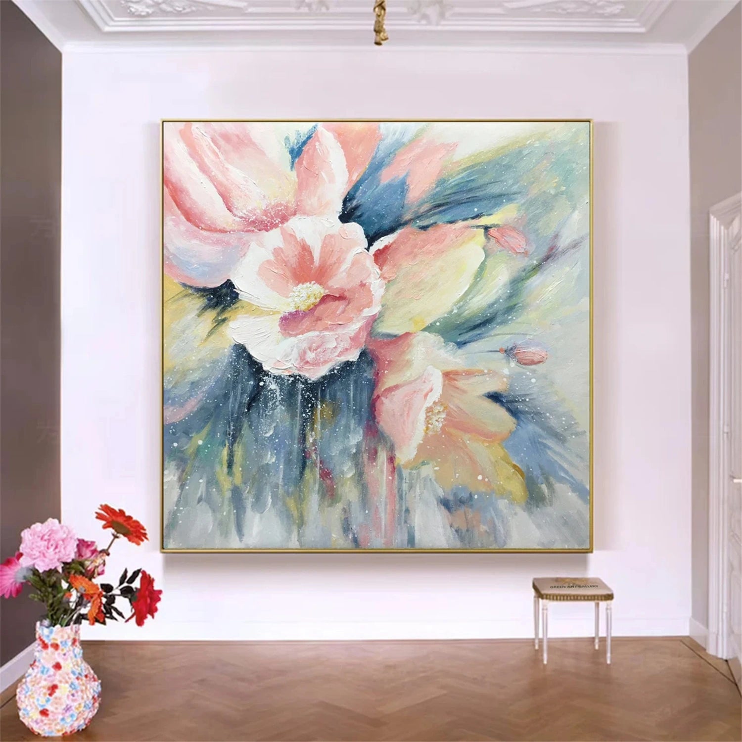 Beautiful Flower and Tree Painting #FT136 - Handmade Canvas Art for Home Decor, Living Room, Bedroom & Office Wall