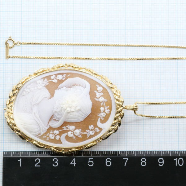 18K Yellow Gold Shell Cameo 2-Way Convertible Necklace & Brooch - Vintage Jewelry for Women, Elegant Gift for Mother's Day & Special Occasions