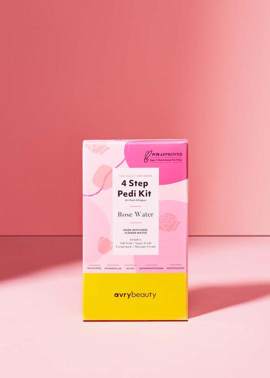 AVRY BEAUTY 4-Step Pedicure Kit with Rose Water - Professional Foot Care Set for Soft & Smooth Feet - Perfect for Home Spa, Nail Salon & Self-Care Routine
