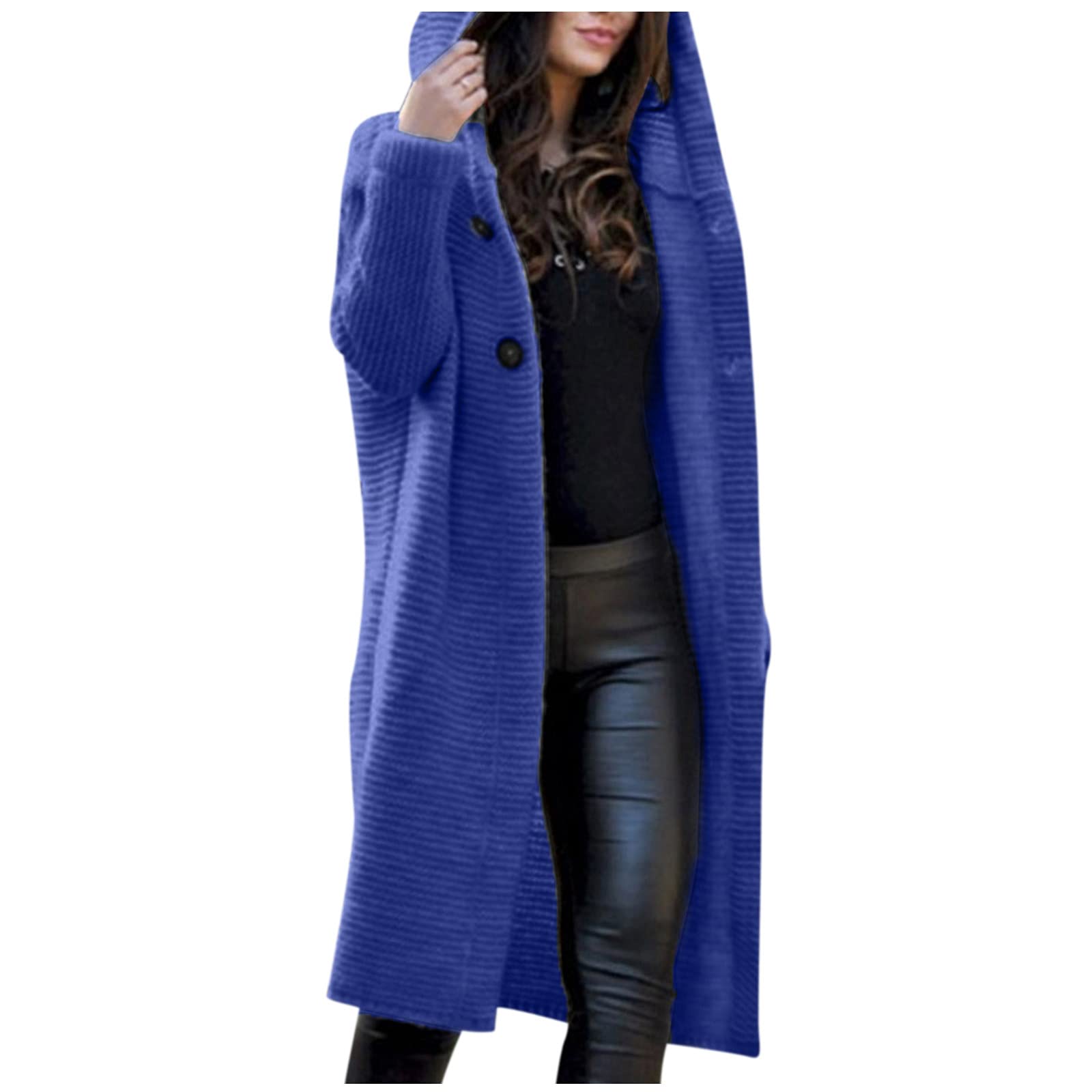 MIASHUI Women's Chunky Oversized Open Front Cardigan Sweater - Lightweight Hooded Long Knit Outwear for Casual Wear, Office & Fall Layering