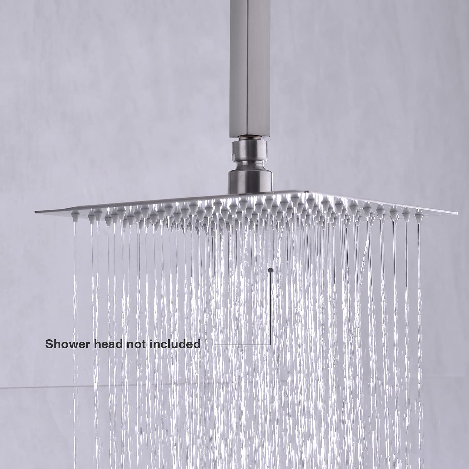 6 Inch Square Ceiling Mount Shower Arm with Flange - Universal Rain Shower Connection in Brushed Nickel - Perfect for Modern Bathroom Renovations & Spa-Like Shower Experience