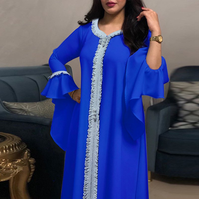 Elegant Ruffle Leaf Sleeve Embroidery Kaftan Dress - Arabic Jalabiya Abaya for Women | Perfect for Eid, Wedding, Party & Special Occasions