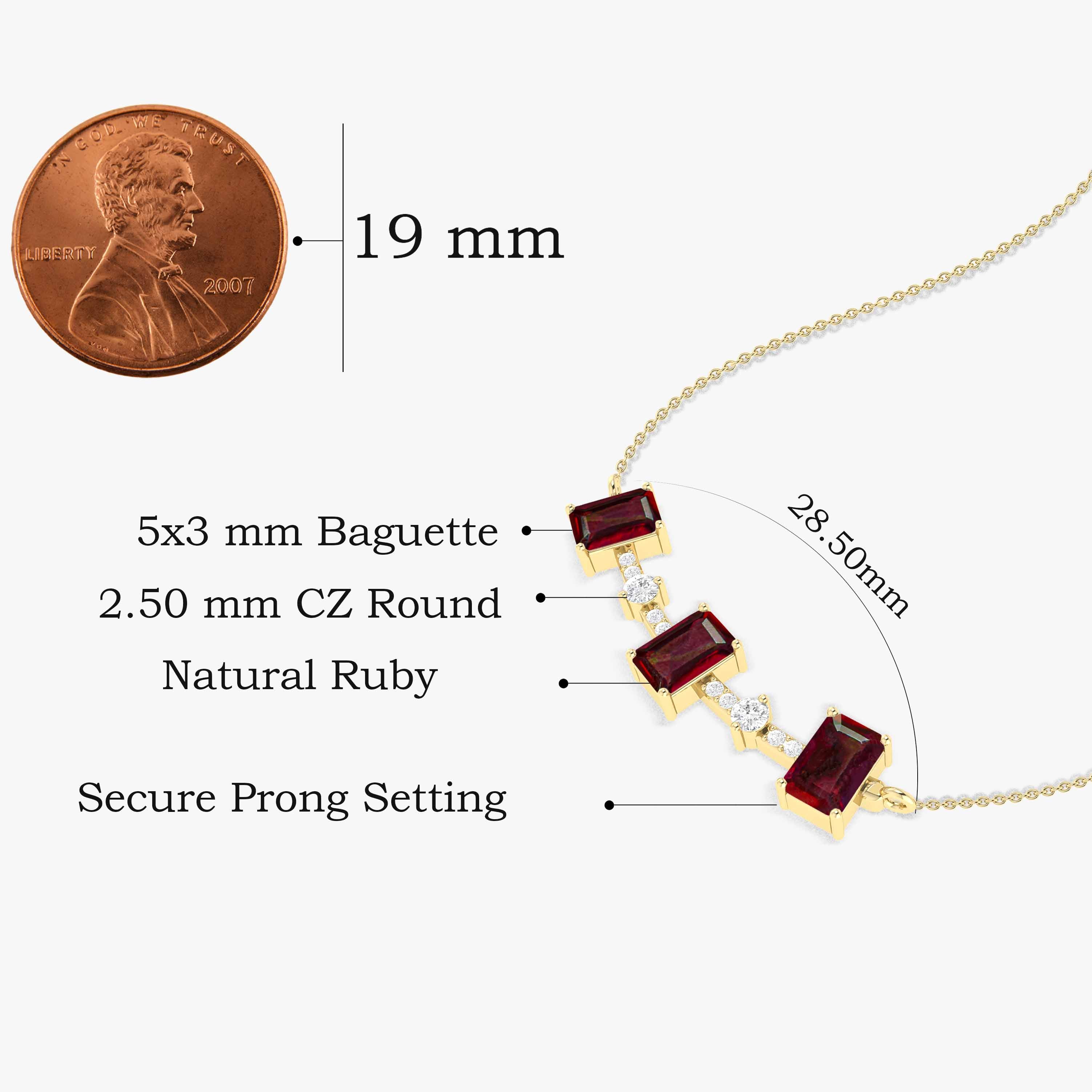 Red Ruby Baguette Gemstone Bar Pendant Necklace - Elegant Jewelry for Women, Gift for Her, Birthday & Anniversary Present - Perfect for Evening Wear, Date Night & Special Occasions