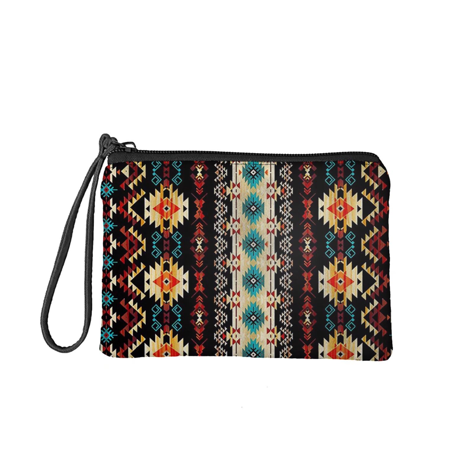 Southwestern Tribal Geometric Makeup Bag - Ethnic Pattern Cosmetic Pouch with Zipper for Women | Travel, Coin Purse & Daily Essentials Organizer (Perfect for Vacation, Festival & Gift)