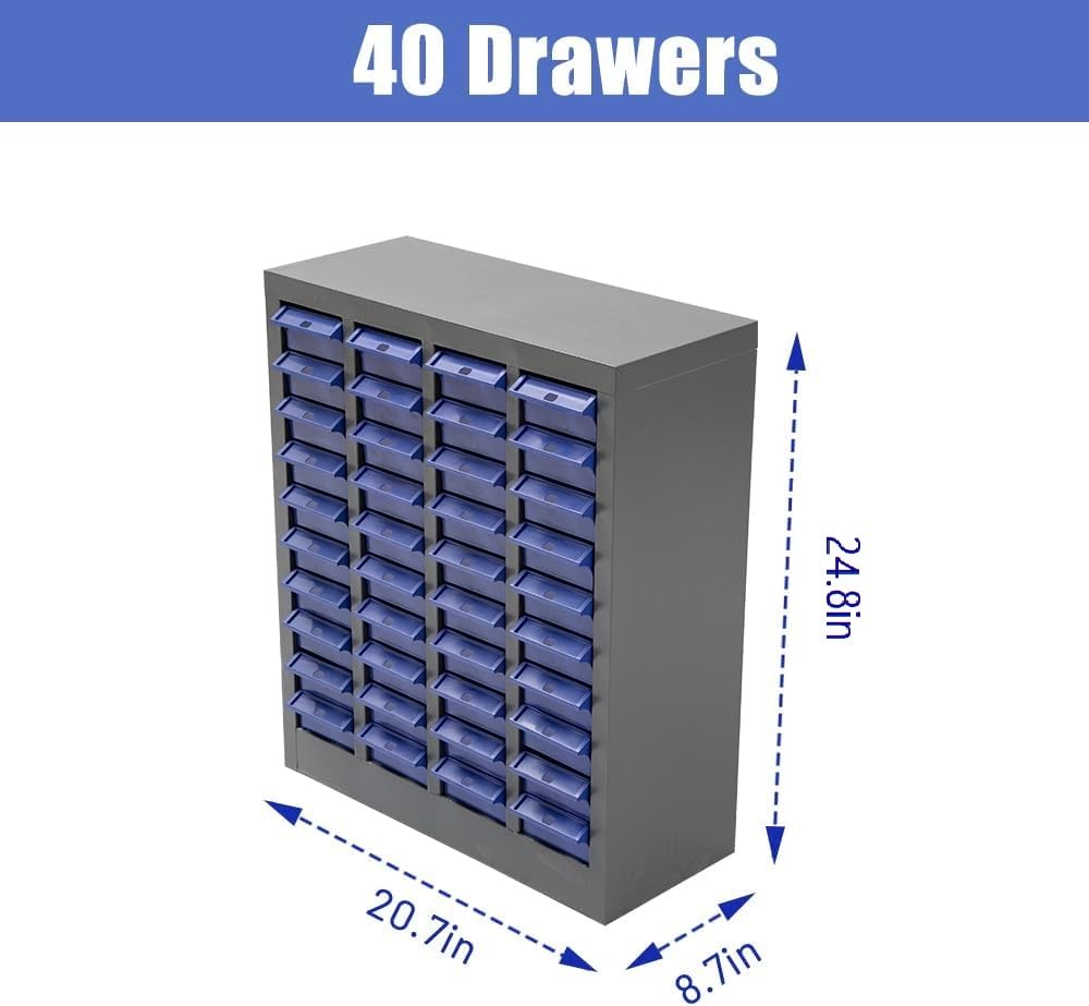 40-Drawer ABS Tool Storage Cabinet - Heavy Duty Bolt & Nut Organizer with Shelves for Hardware Parts - Perfect for Garage, Workshop, and DIY Tool Organization (Grey)