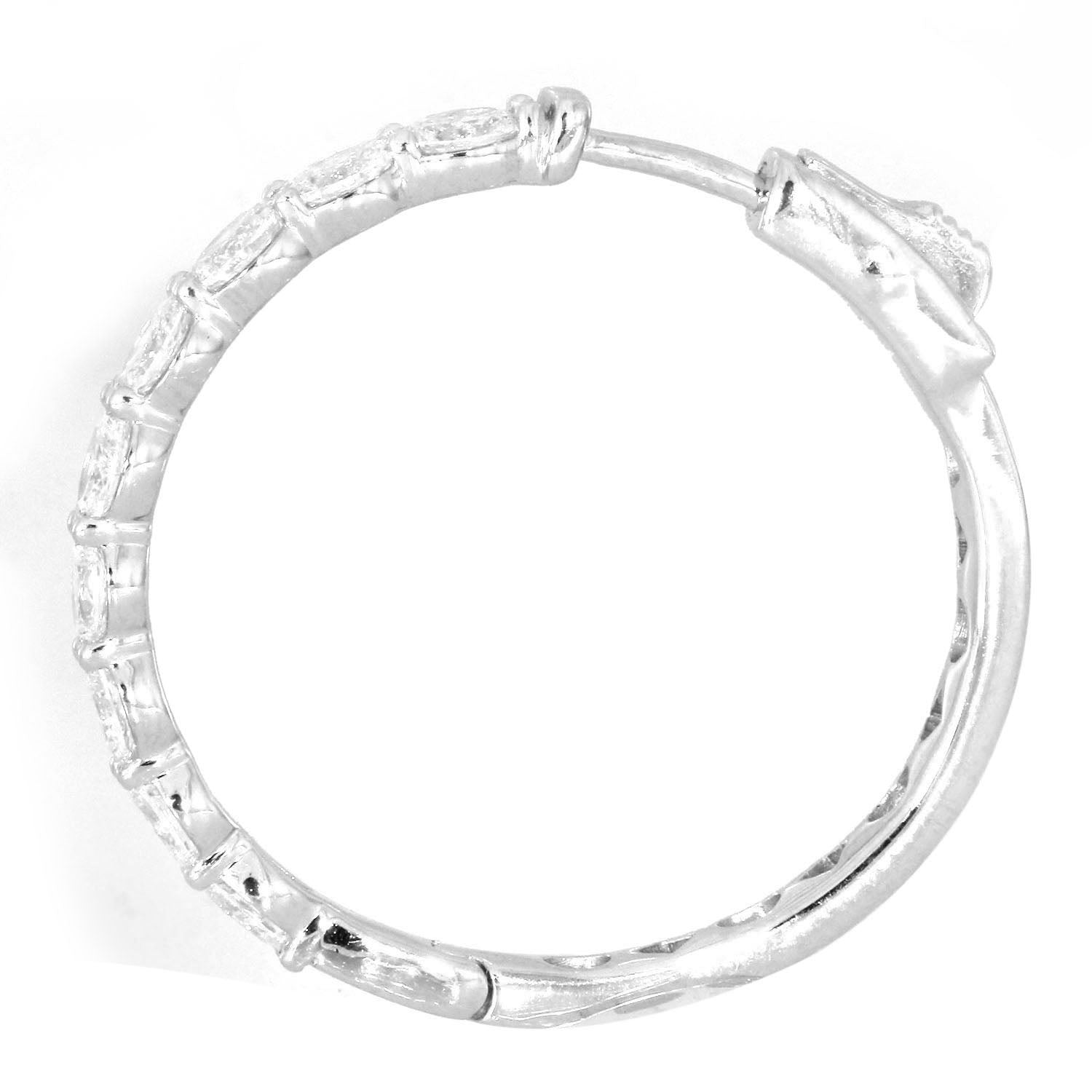 14K White Gold Marquise Cut Diamond Hoop Earrings for Women – Elegant Designer Jewelry for Parties, Weddings & Special Occasions