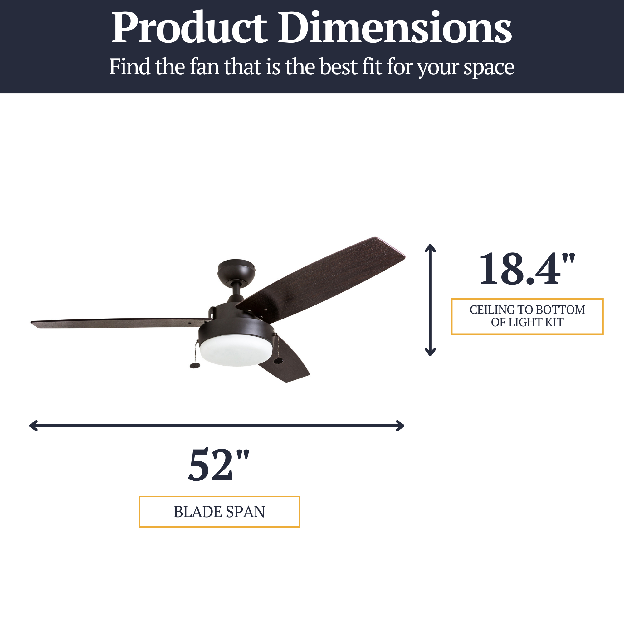 52 Inch Statham Ceiling Fan with Pull Chain in Espresso Finish - Perfect for Living Room, Bedroom, and Outdoor Patio Cooling