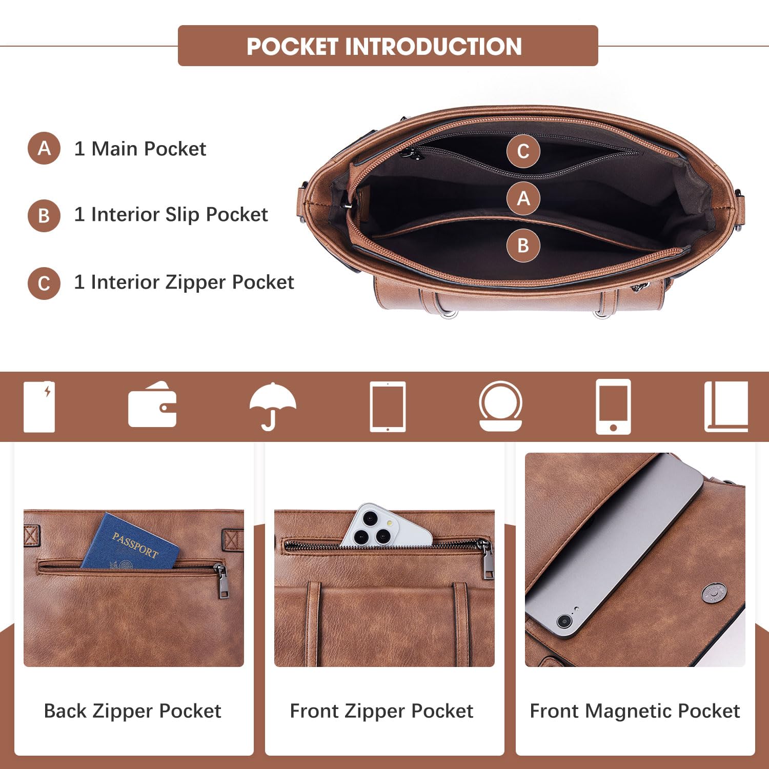 Women's Crossbody Bags with Adjustable Strap - Soft Leather Multi-Pocket Purse for Travel & Daily Use