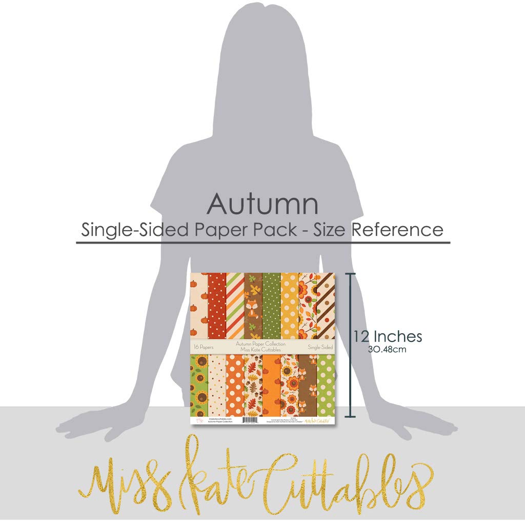 Miss Kate Cuttables Autumn Scrapbook Paper Pack - Premium 12x12 Single-Sided Pattern Paper Collection (16 Sheets) - Perfect for Fall Crafts, DIY Scrapbooking, and Seasonal Home Decor Projects