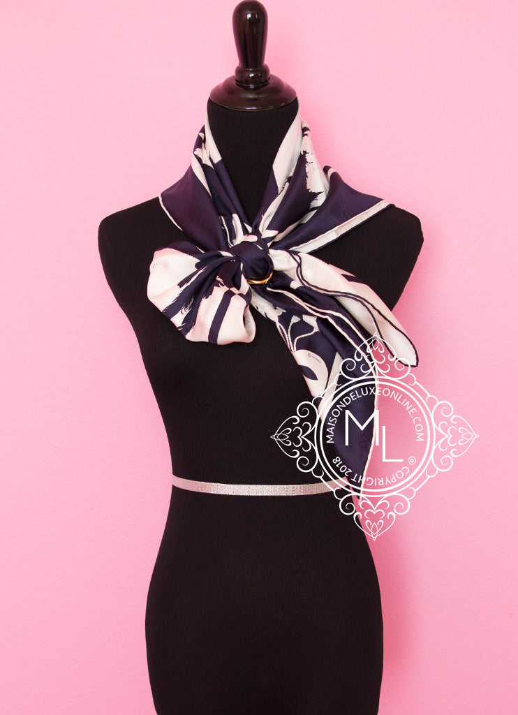 Hermes Blue Twill Silk Scarf 90cm - Brazil Tattoo Design - Luxury Fashion Accessory for Women, Perfect for Gifts, Parties and Special Occasions