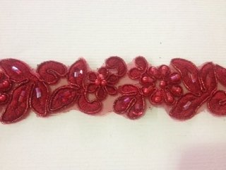 Elegant Lace Fabric Trim with Beads - 1.25 Inch Wide, 3 Yards - Red Bridal & Costume Lace (Style: Lns-Bbe-199-Red) for Wedding Dresses, DIY Crafts & Fashion Accessories