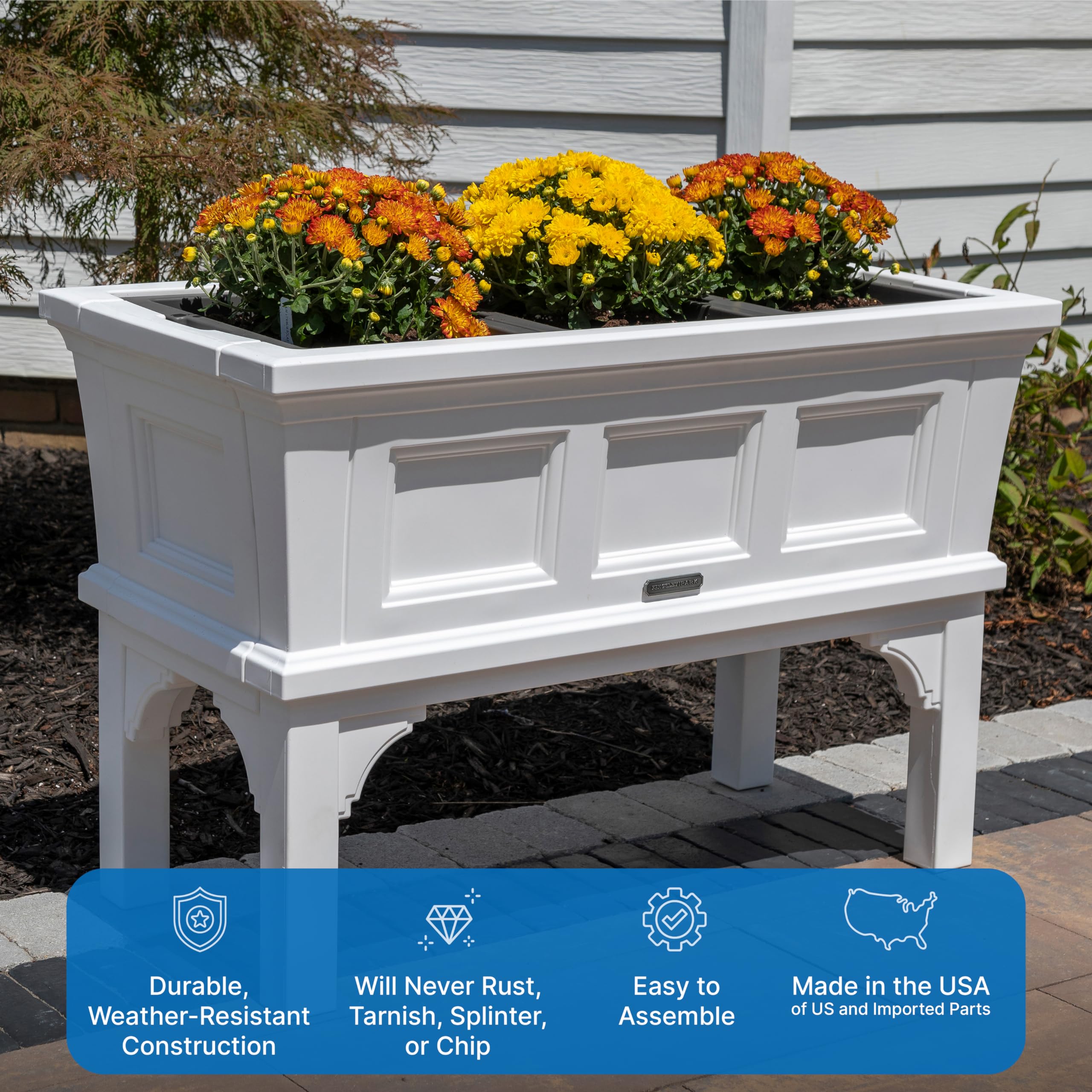 Step2 Atherton Raised Planter Box - Large Outdoor Garden Planter with Easy Drainage, Durable White Plastic Flower Pot for Patio, Porch, Backyard & Balcony Gardening - Perfect for Growing Herbs, Vegetables & Decorative Plants