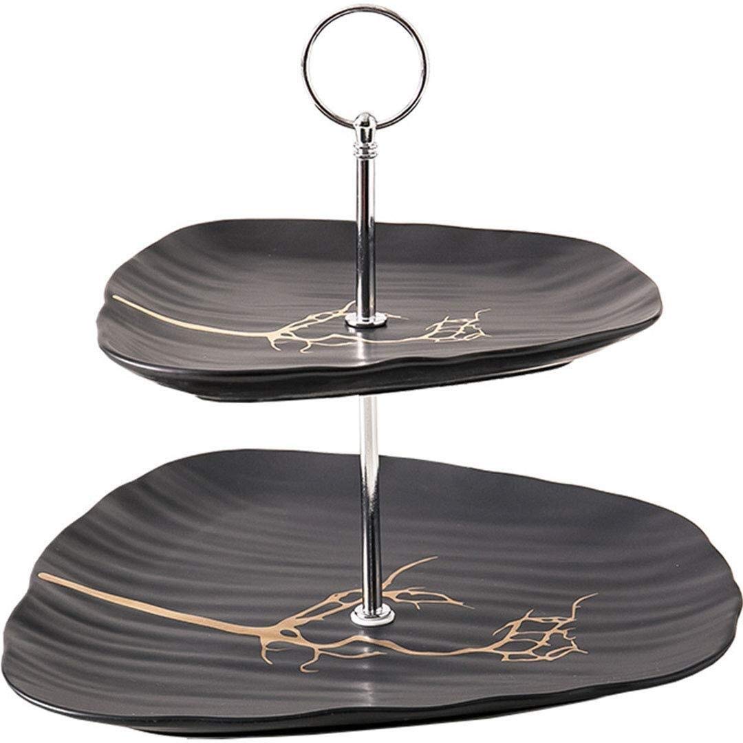2-Tier Black Ceramic Cake Stand for Afternoon Tea, Wedding Desserts & Cupcakes – Elegant Double-Layer Serving Platter for Parties, Snacks & Fruits