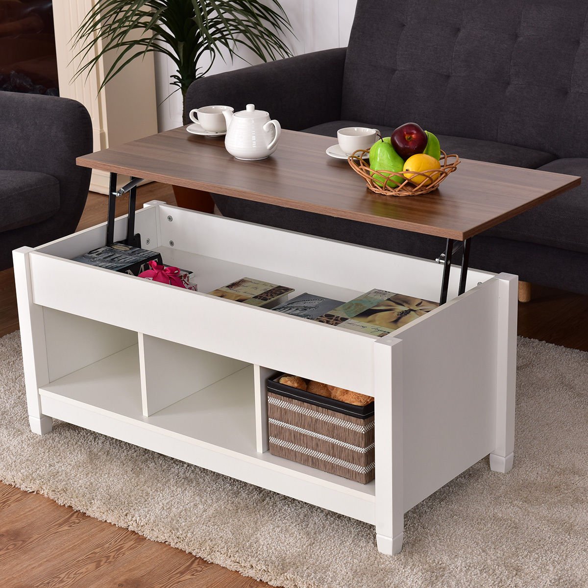 Modern White Lift Top Coffee Table with Storage - Perfect for Living Room