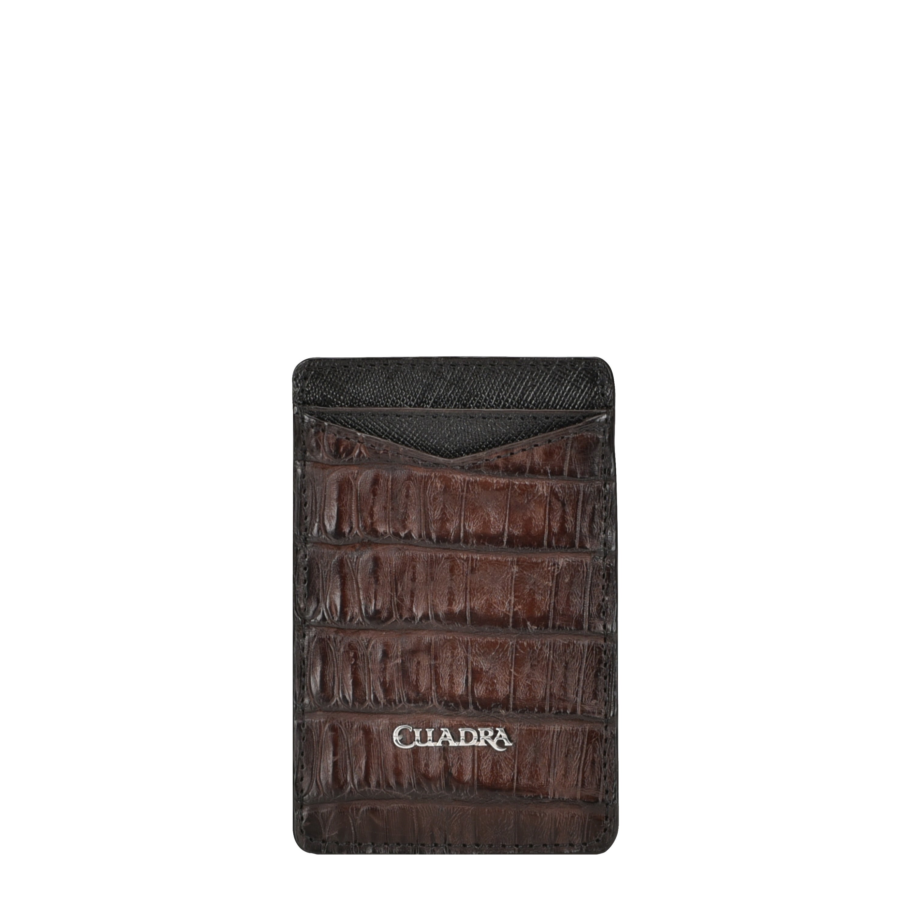 BC001FP Genuine Caiman Leather Card Holder Wallet for Men - Classic Brown Exotic Design - Perfect for Business, Travel & Everyday Use