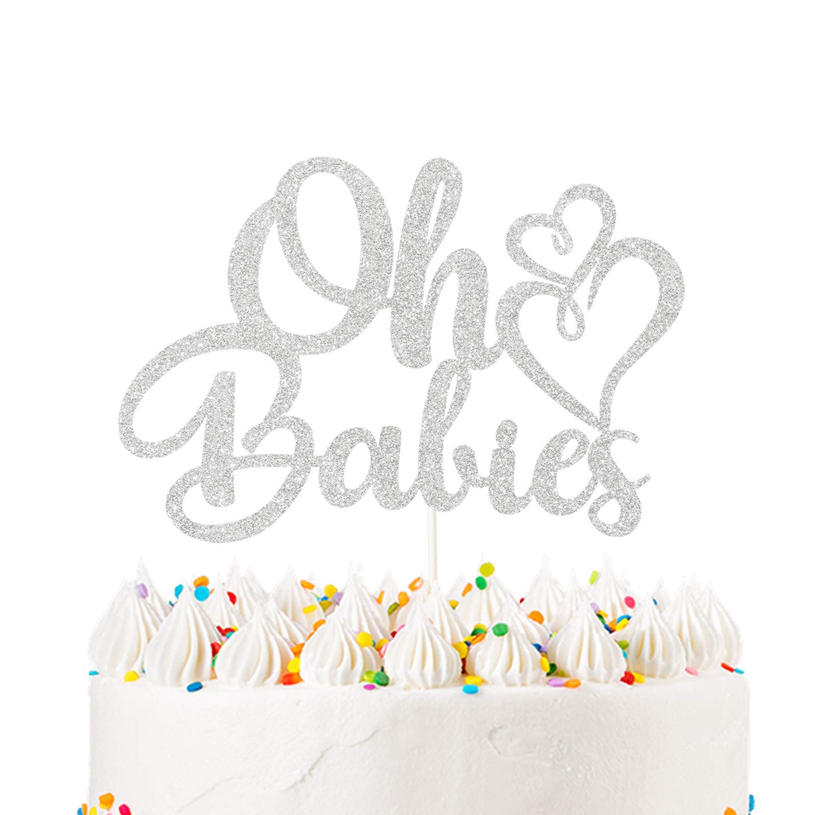 Oh Babies Cake Topper - Silver Glitter Twins Cake Decor for Baby Shower & Gender Reveal Party | Multiples Birthday Celebration Supplies | Perfect for Twins, Triplets & Multiple Birth Announcements