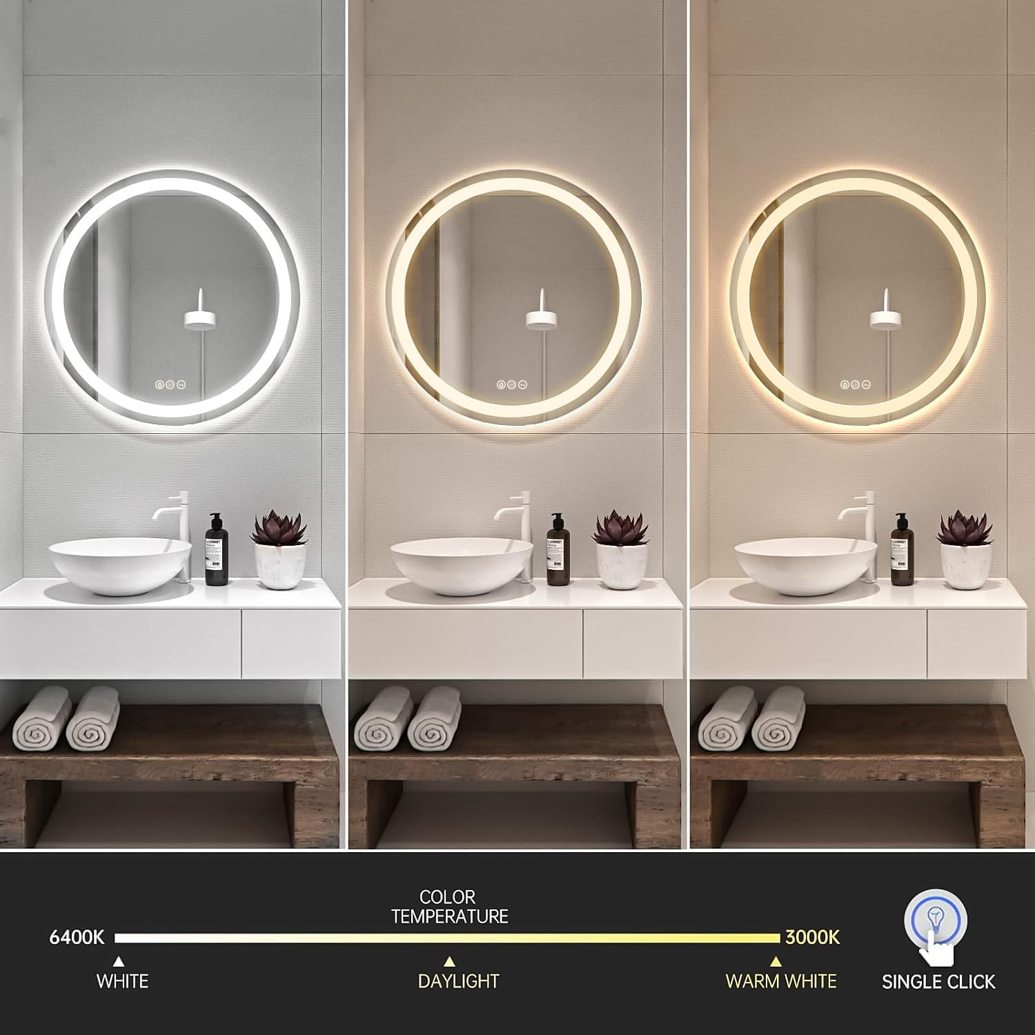 32 Inch LED Bathroom Mirror with Anti-Fog & Dimmable Backlit - Large Wall Mounted Vanity Mirror for Makeup, Shaving & Home Decor