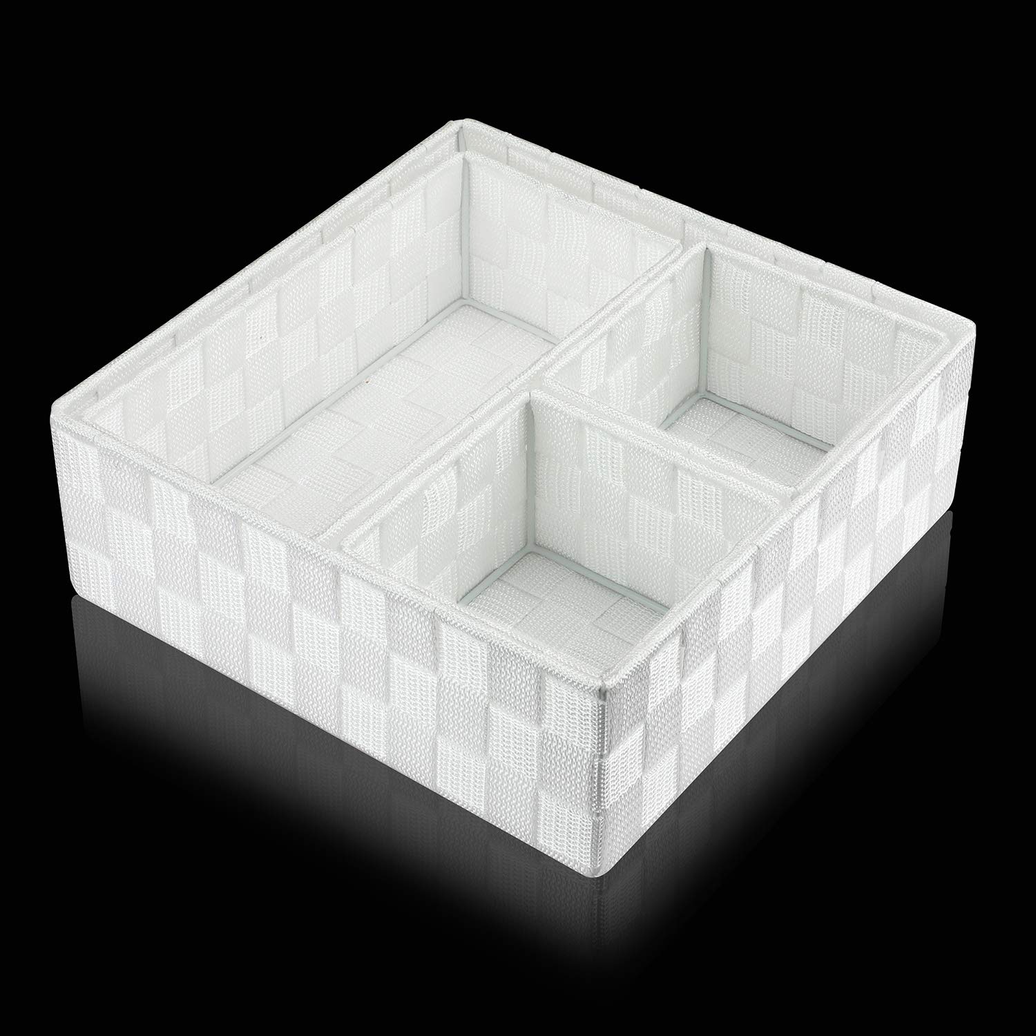 Posprica Woven Storage Box - 6 Pack Fabric Cube Bins with Handles for Closet, Shelf, Dresser Drawer Organizer - Home & Office Organization Solutions (White) - Perfect for Bedroom, Bathroom & Kids Room Storage