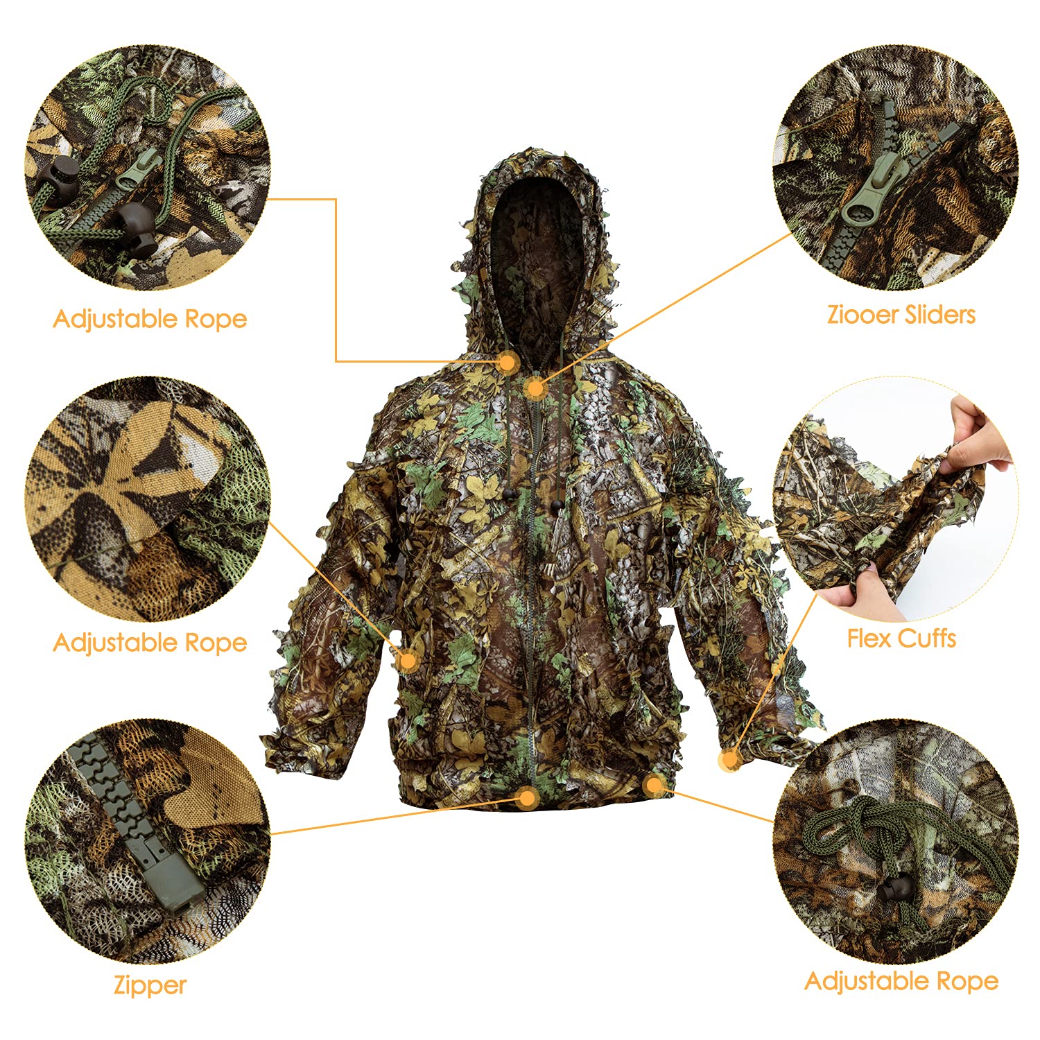 3D Leafy Camouflage Ghillie Suit for Men & Kids - Adult Hunting Camo Suit for Turkey Hunting, Outdoor Games, Halloween Costume & Tactical Training | Perfect for Woodland Hunting, Airsoft, Paintball & Military Simulation