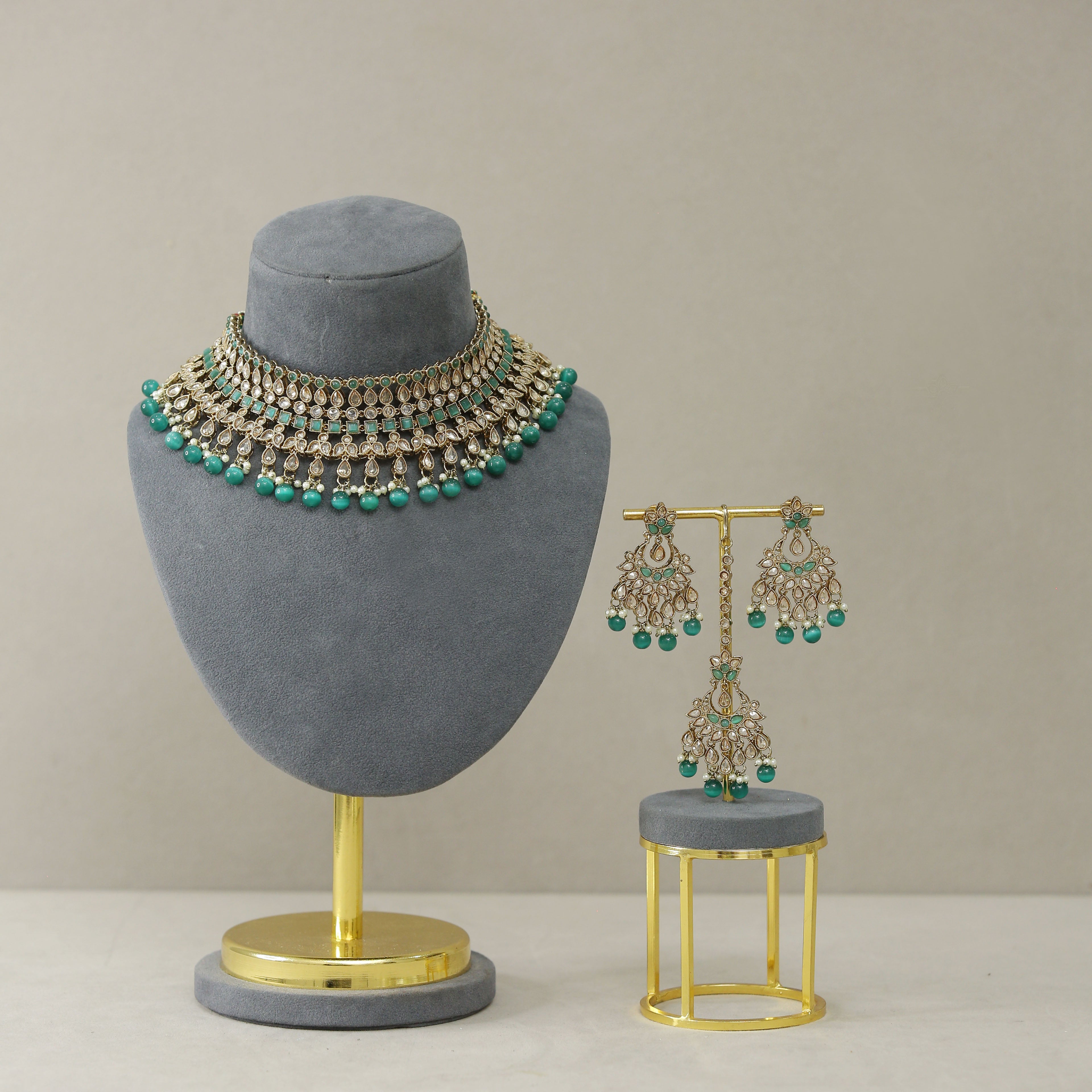 Amna Polki Full Set With Tikka | Traditional Indian Bridal Jewelry Set | Perfect for Weddings, Festivals & Special Occasions