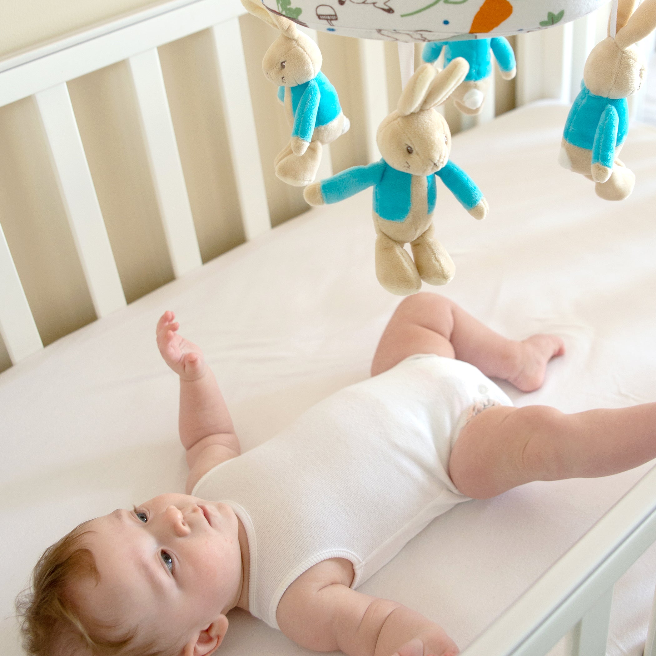 Peter Rabbit 'New Adventure' Musical Mobile - Blue Baby Crib Toy for Nursery Decor & Soothing Newborns to Sleep