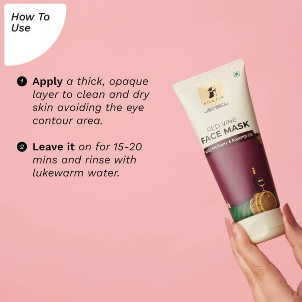 Pilgrim Anti-Aging Red Vine Face Mask with Mulberry Extracts & Rosehip Oil - Brightens Skin, Reduces Dark Spots & Blackheads - 100g - Perfect for Daily Skincare & Spa Treatments