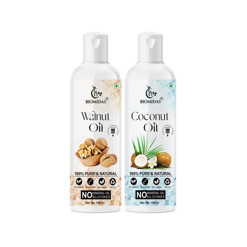 Premium 100% Pure Walnut Oil & Coconut Oil Combo (100ML Each) - Natural Hair Growth Treatment for Thicker, Stronger Hair - Reduces Hair Fall & Split Ends - Adds Shine & Softness - Perfect for Daily Hair Care & Scalp Massage - Great Gift for Hair Enthusiasts