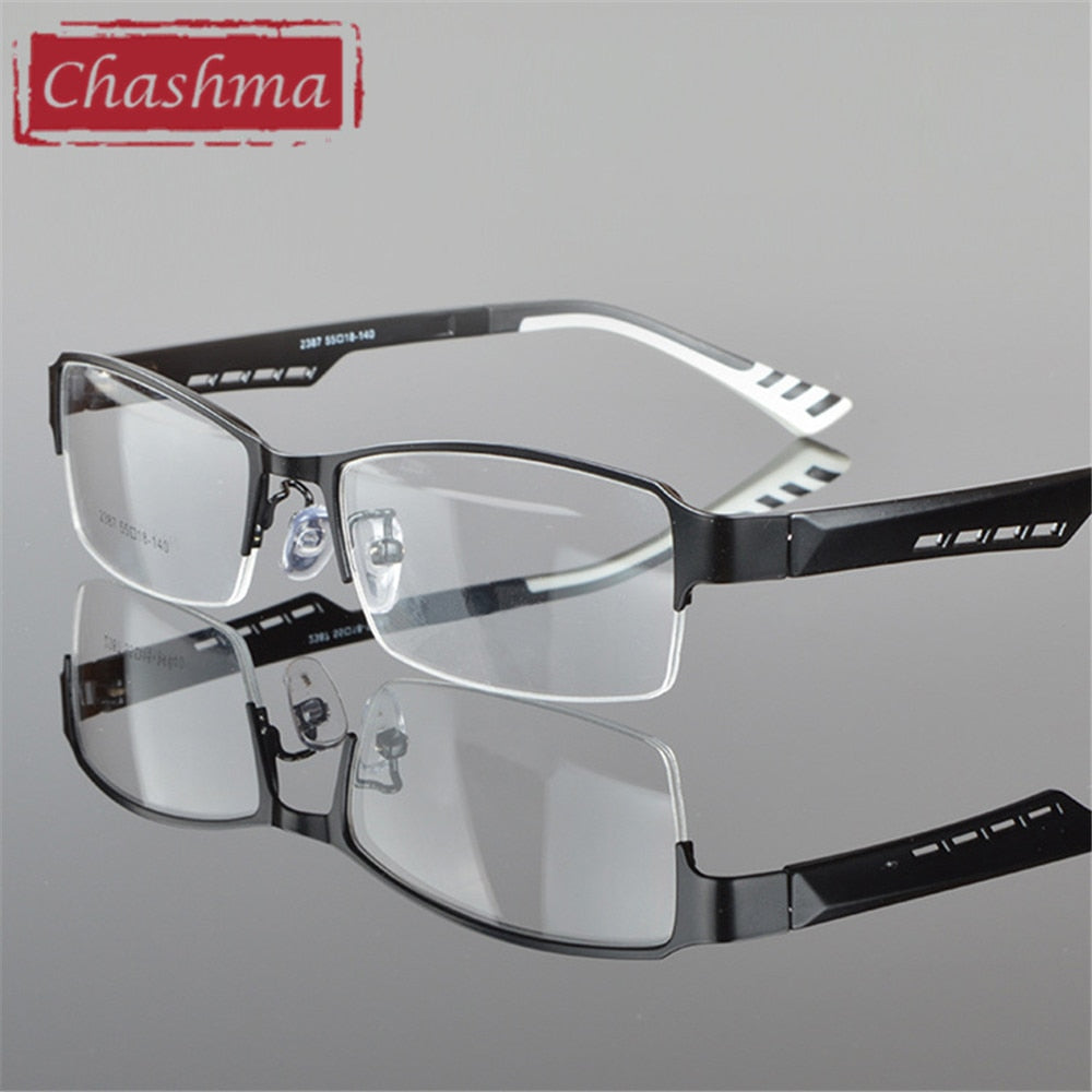 Men's Semi-Rimless Square TR90 Alloy Eyeglasses Frame 2387 - Lightweight & Durable for Work, Reading & Everyday Use