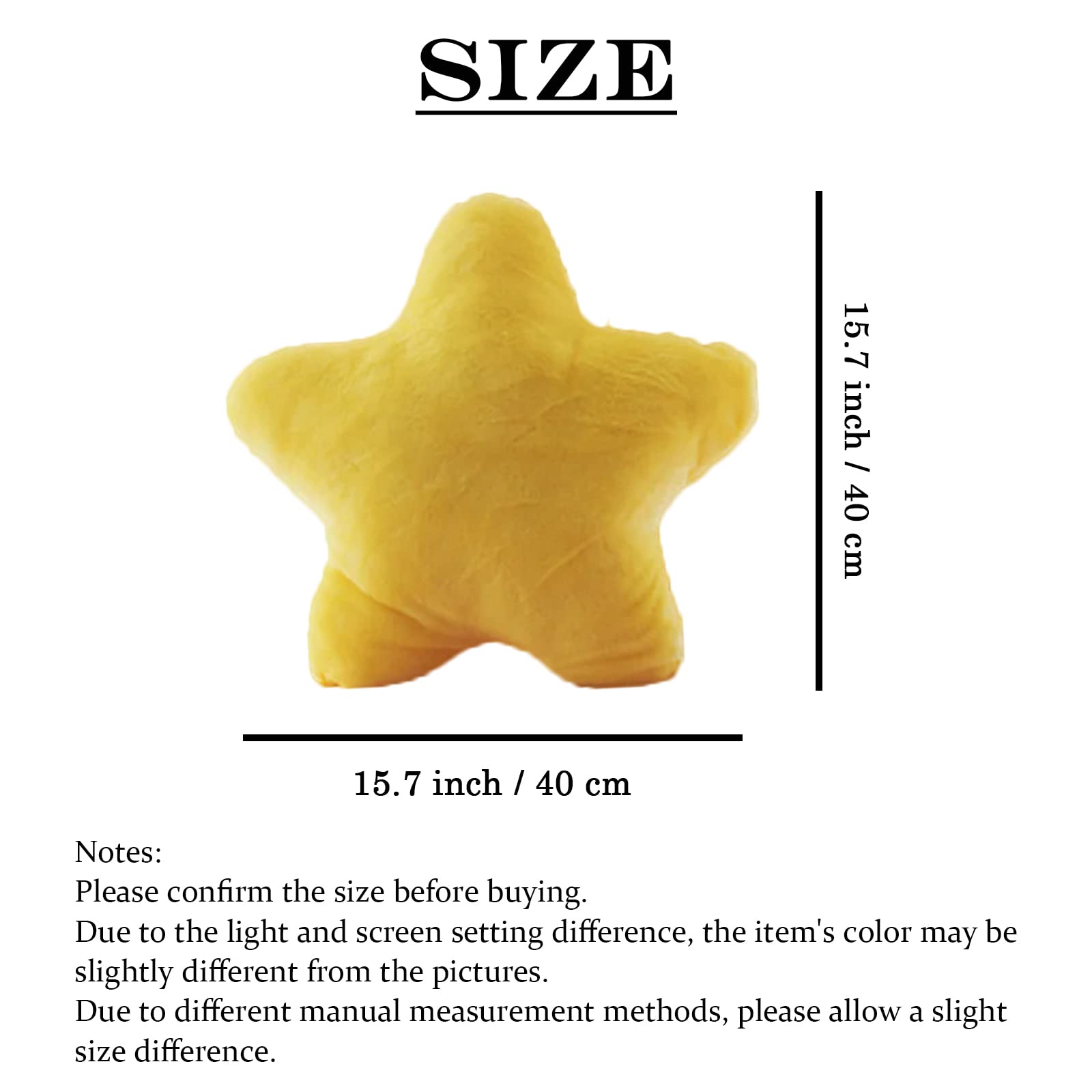 Zhidiloveyou Star Pillow Plush - Soft Yellow Stuffed Star Shaped Cushion (15.7 Inch) | Cute Kids Toy for Bedroom Decor, Nursery Gift & Comforting Sleep Companion
