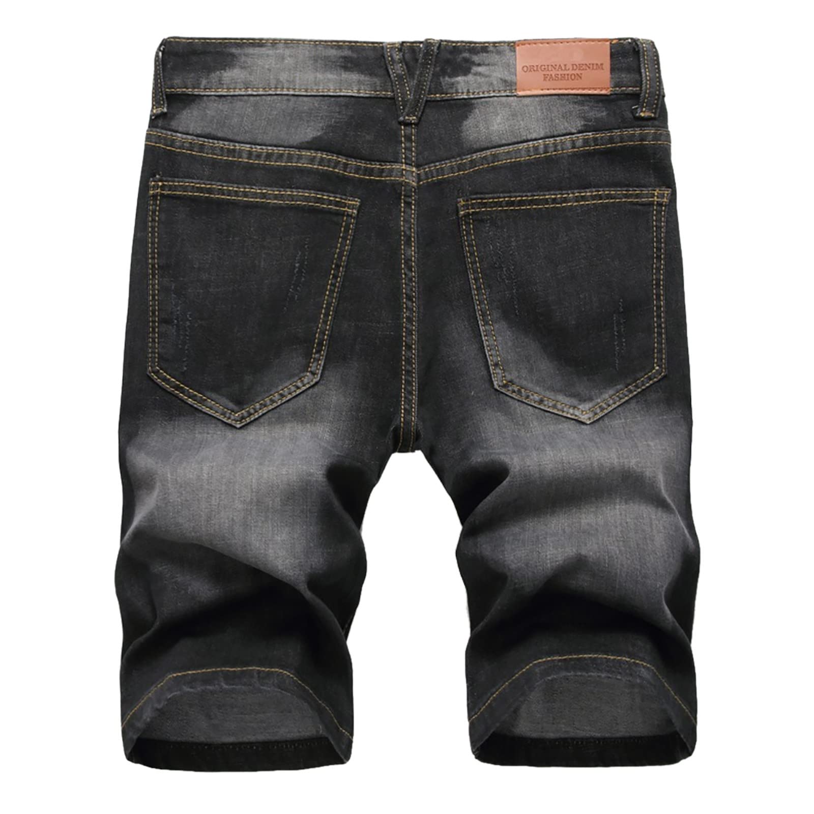Men's Stretch Fit Faded Ripped Denim Shorts with Pockets - Classic Knee Length Jean Shorts for Summer & Casual Wear - Plus Size Waist 44 - Perfect for Beach Holidays, Street Style & Everyday Comfort